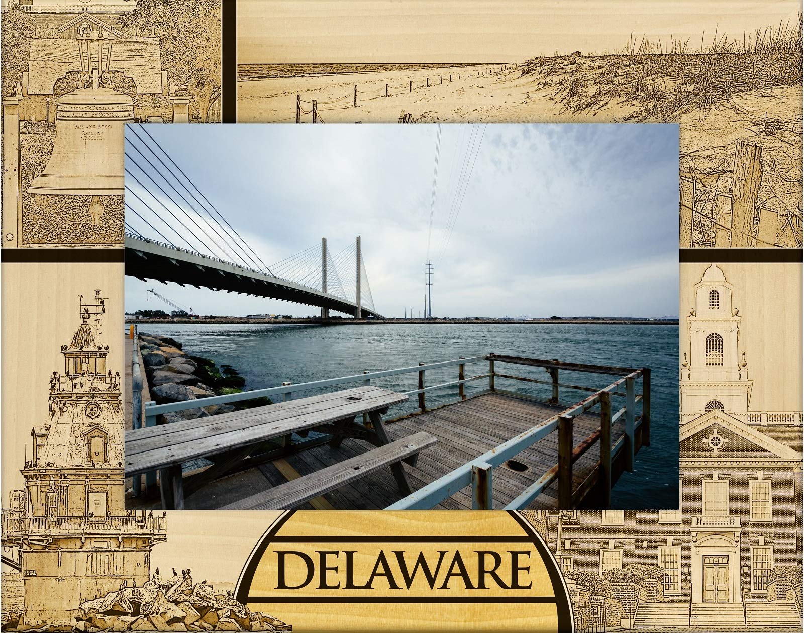 Personalized Delaware Laser Engraved Wood Picture Frame 5x7 Inches - Custom Photo Display for Home Decor, Wedding Gifts & Office Memories