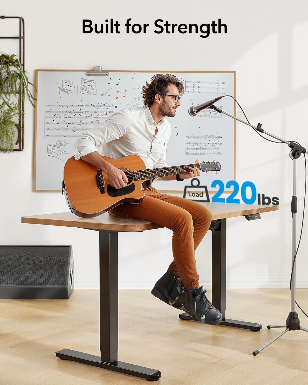 HUANUO Electric Standing Desk Frame - 220lbs Heavy Duty, Brushless Motor, T-Shaped Adjustable Legs, Automotive-Grade Steel, Fits 75