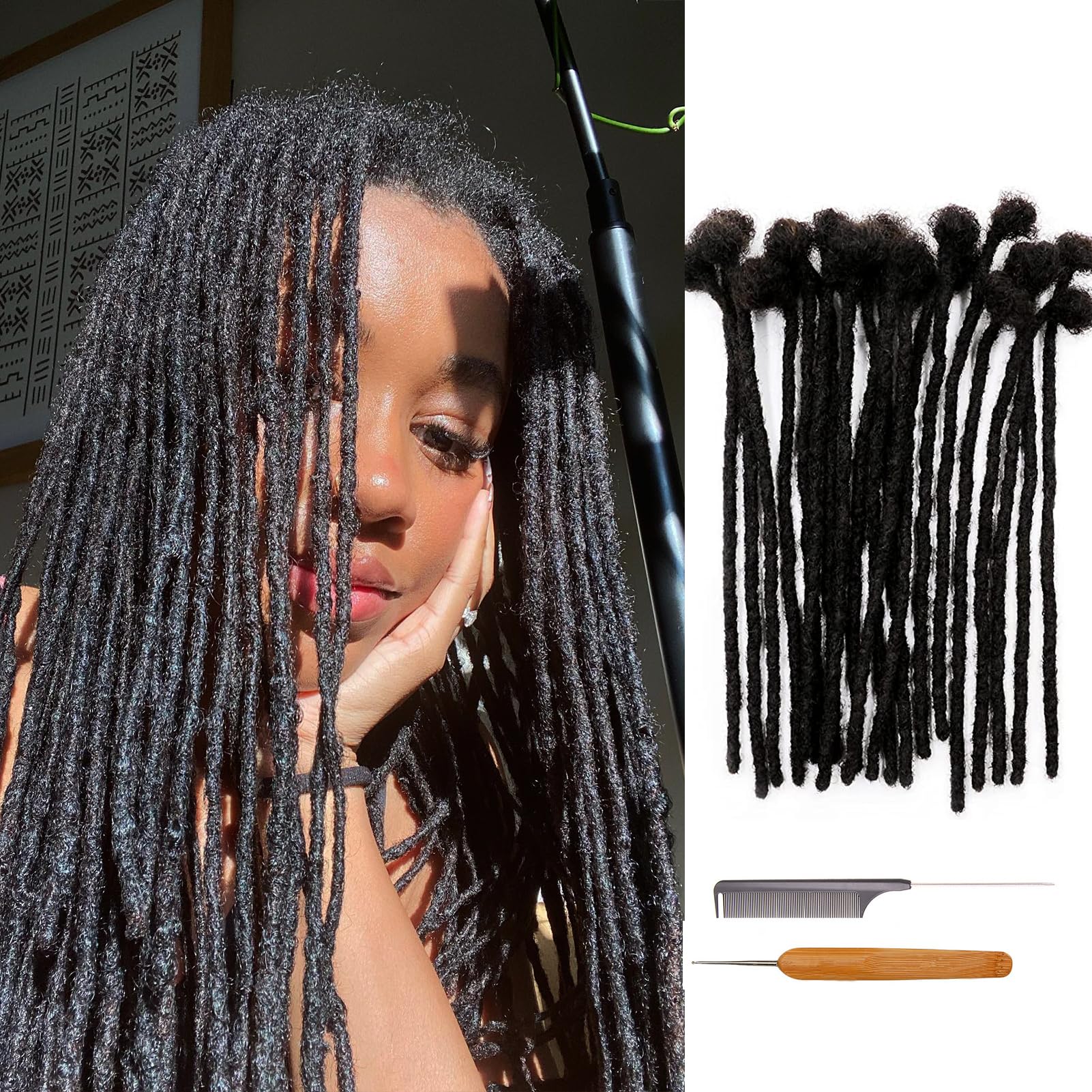 12 Inch Human Hair Dreadlock Extensions - 40 Strands 0.4cm Permanent Loc Extensions - Soft Natural Black Dreads for Men & Women - Can Be Dyed, Bleached, Curled - Perfect for Protective Styles, Cosplay & Everyday Wear