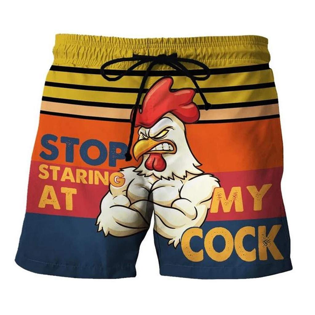 **Men's Print Swim Shorts - Quick Dry Beach Board Shorts with Drawstring Waist for Swimming, Surfing, and Summer Festivals**