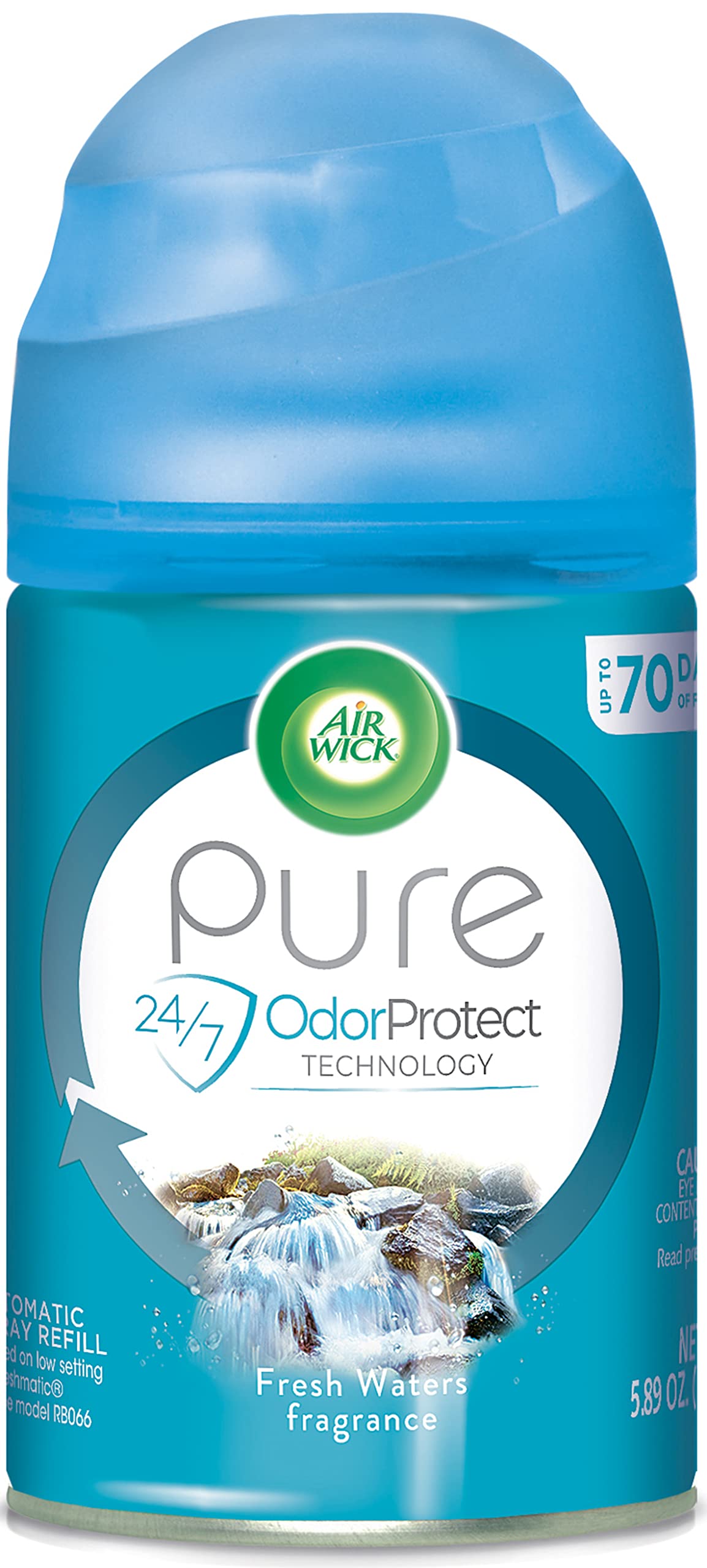 Air Wick Automatic Air Freshener Spray Refill - 1 Count, Fresh Waters Scent with Essential Oils for Odor Neutralization - Perfect for Home, Office, and Bathroom Use