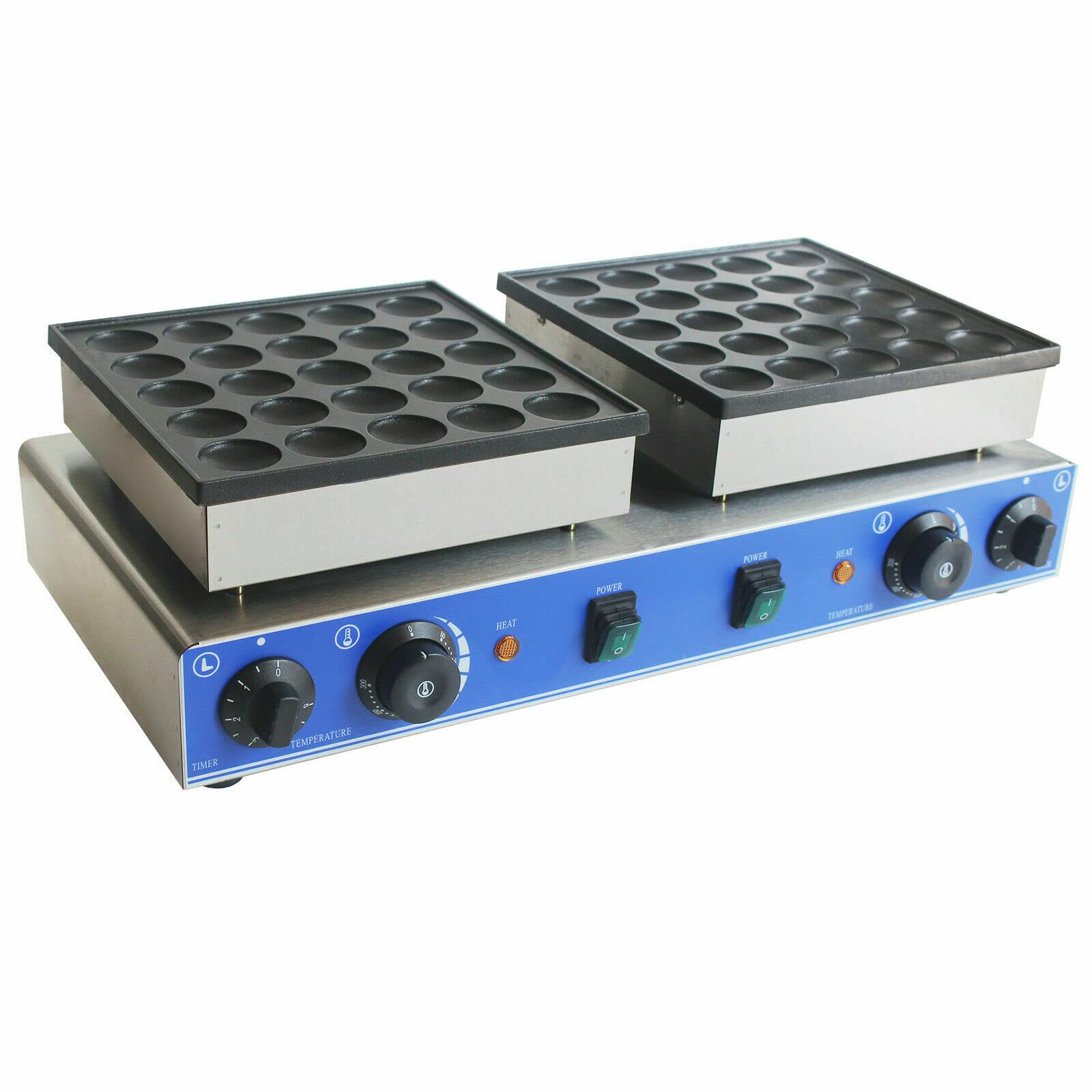 Commercial Dutch Pancake Maker - 1600W Dual Plate Electric Poffertjes Machine with 25+25 Holes, 1.8 Inch Stainless Steel Mini Pancake Baker for Snack Bars, Restaurants & Home Use - Perfect for Breakfast, Desserts & Street Food Stalls