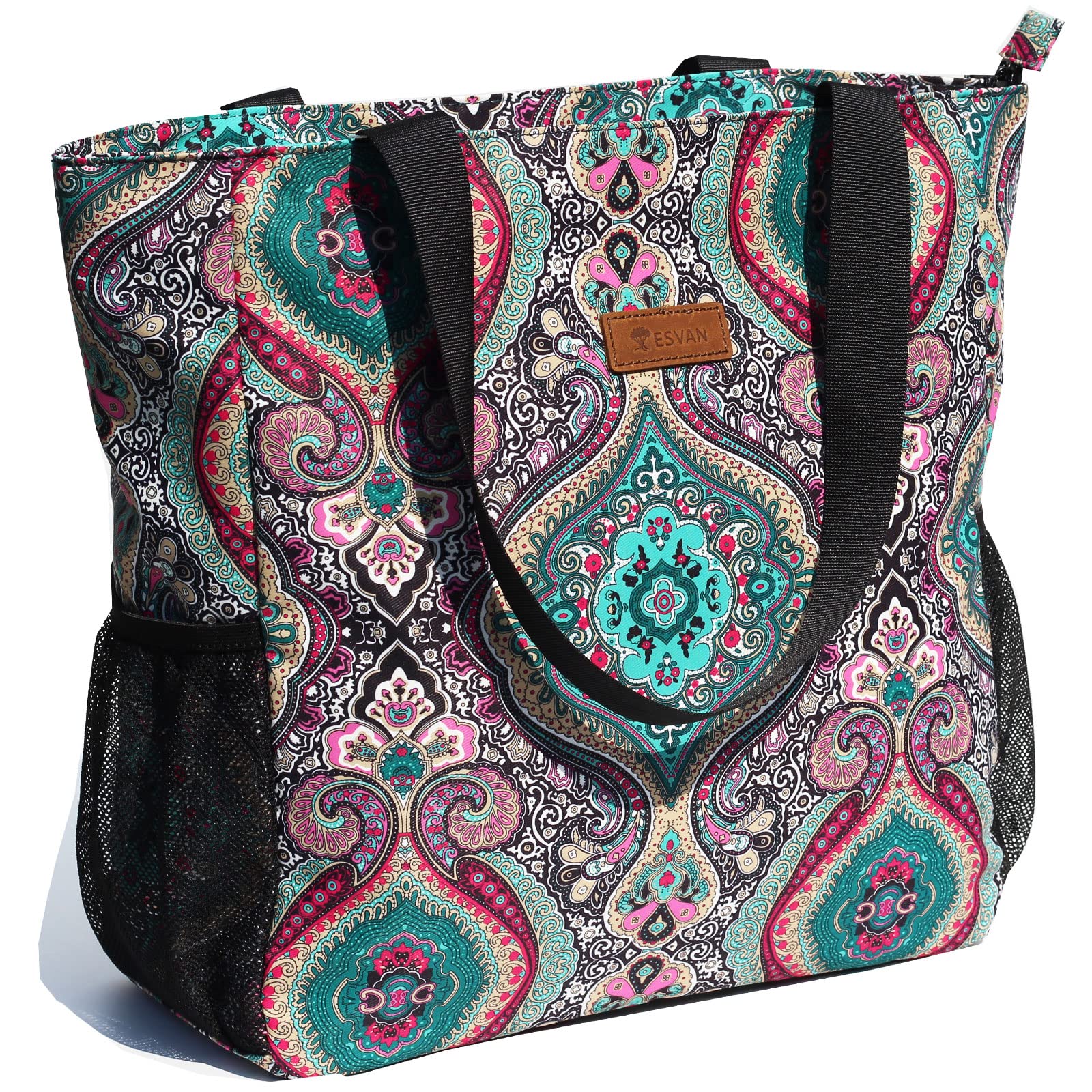 ESVAN Original Floral Waterproof Large Tote Bag for Women - Durable Gym, Beach & Travel Shoulder Bag - Spacious Everyday Carryall for Work, Shopping & Vacation