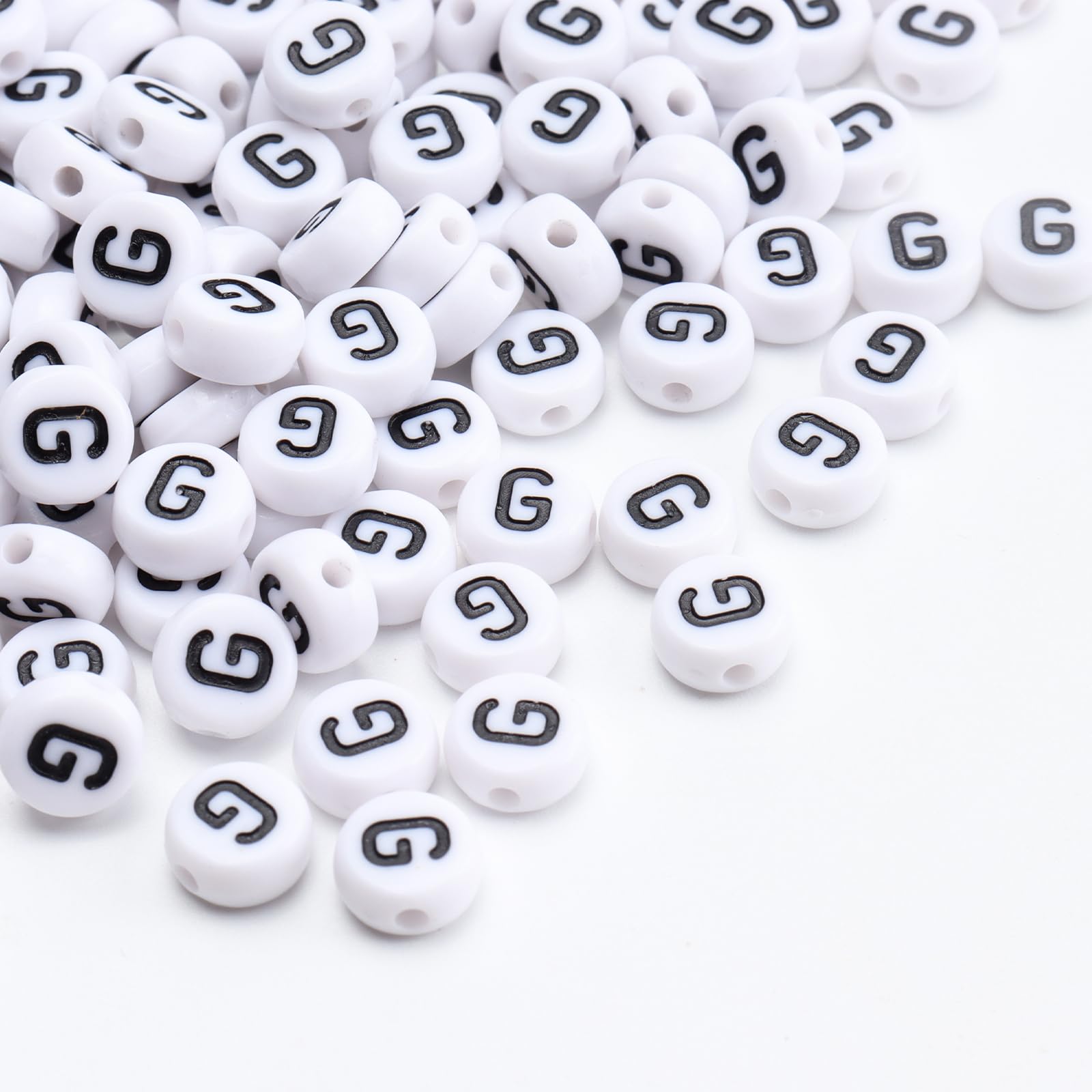 100Pcs 4x7mm White Round Acrylic Alphabet Beads - Letter G Beads for Jewelry Making, DIY Bracelets, Necklaces & Keychains - Perfect for Crafting, Scrapbooking & Personalized Gifts