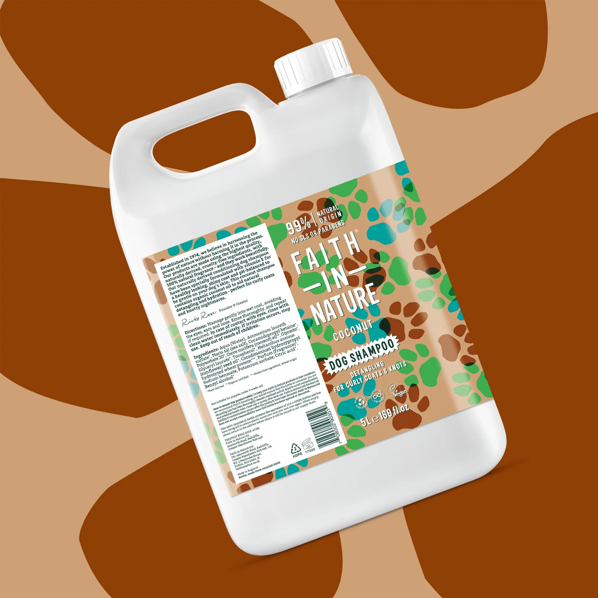 Faith in Nature Coconut Dog Shampoo 5L - Natural & Gentle Pet Shampoo for Dogs with Dry Skin - Hydrating Coconut Formula for Bathing & Grooming - Perfect for Home Use & Professional Pet Salons