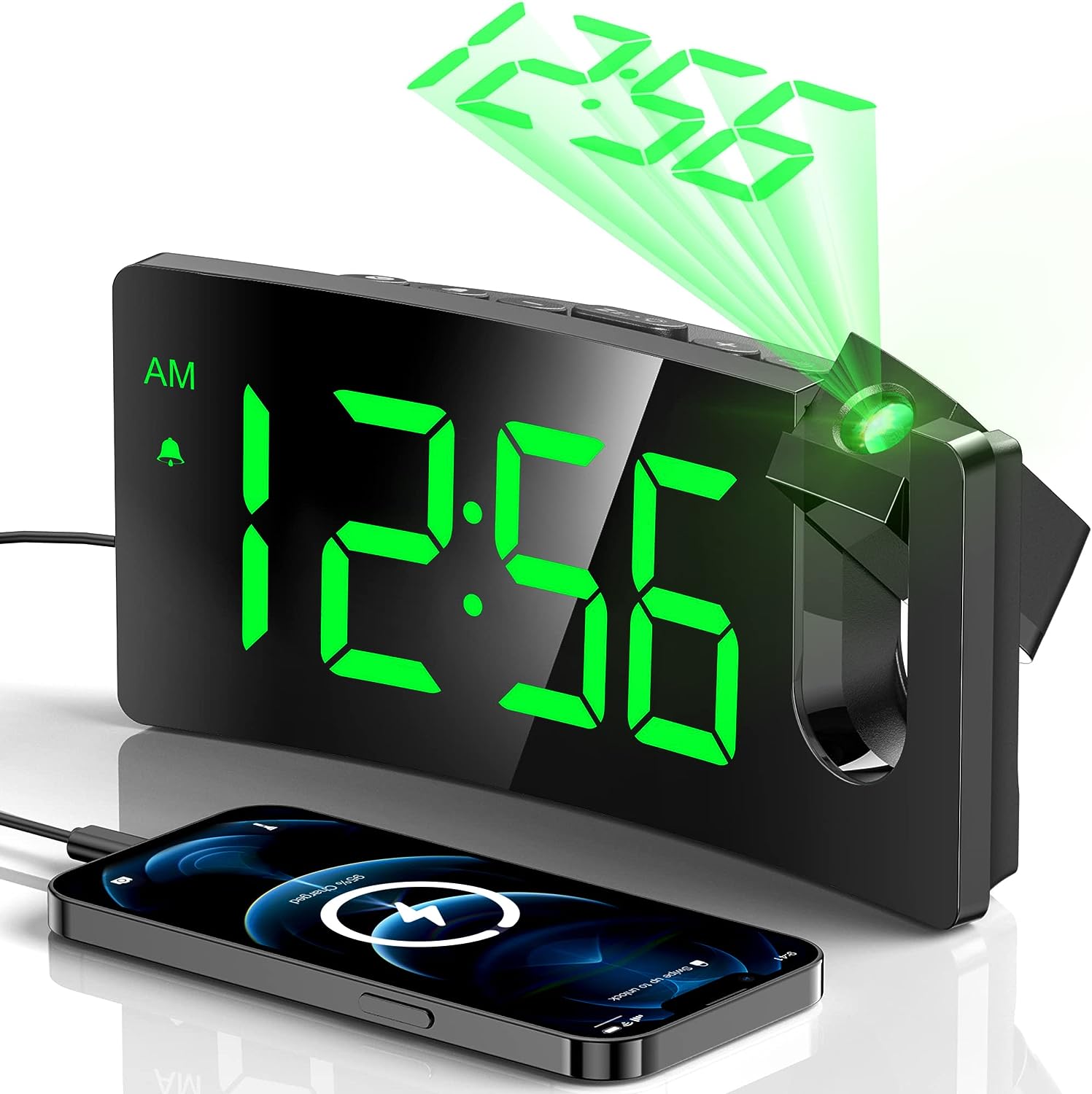 Mpow Projection Alarm Clock with 3-Level Brightness Dimmer & USB Charger - Digital LED Clock for Bedroom, Office, Nightstand - Perfect for Home, Travel, and Gift Giving