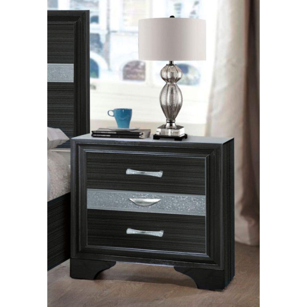 Elegant Black Nightstand with 3 Drawers - Modern Wood Bedside End Table with Crystal-Like Inserts for Bedroom Storage - Fully Assembled - Perfect for Small Spaces, Guest Rooms & Apartment Living