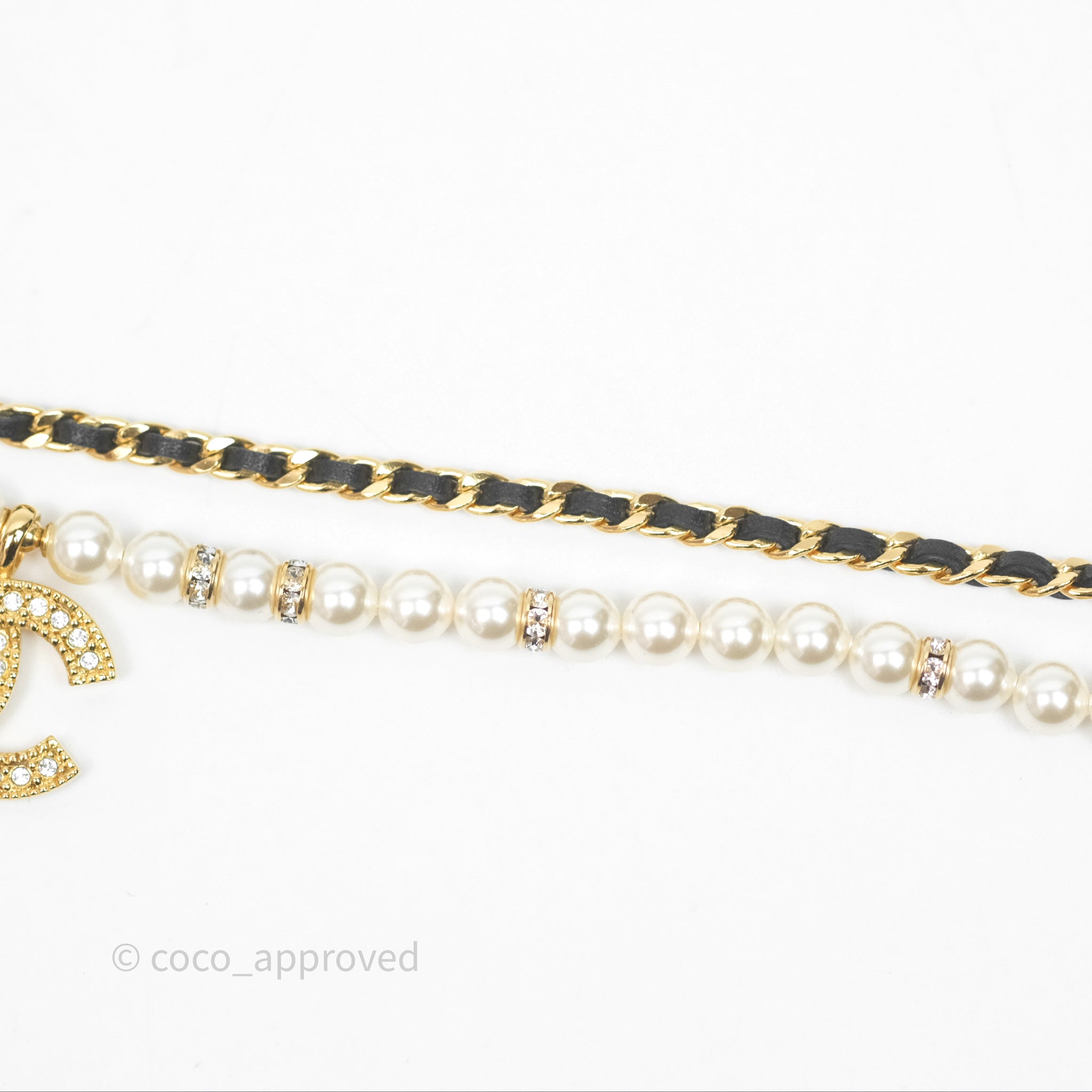 Chanel CC Pearl Crystals Double Layer Necklace 24K Gold Plated Women's Jewelry for Party, Wedding & Special Occasions