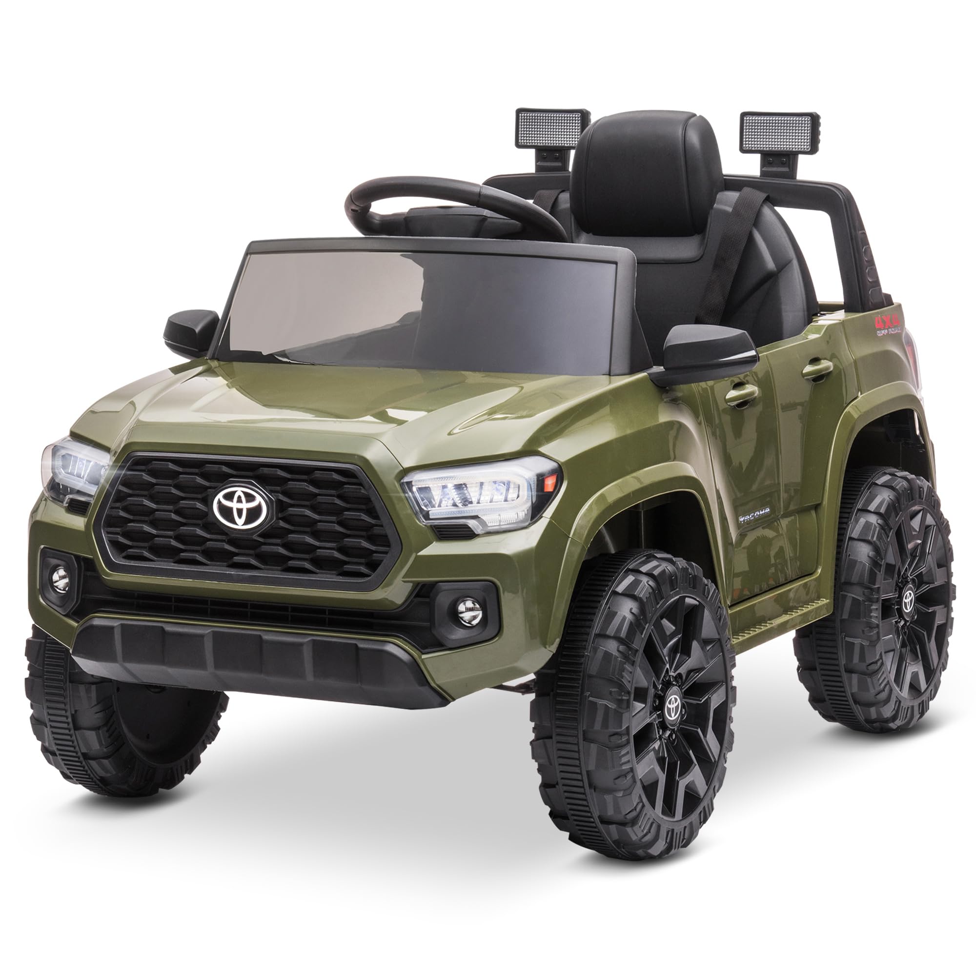 Kidzone 12V Ride on Truck - Licensed Toyota Tacoma Electric Car for Kids with Remote Control, 3 Speed Settings, MP3 Player, Horn & LED Lights | Battery-Powered Toy Vehicle with Suspension System - Green | Perfect for Outdoor Play, Birthday Gifts & Toddler Pretend Driving