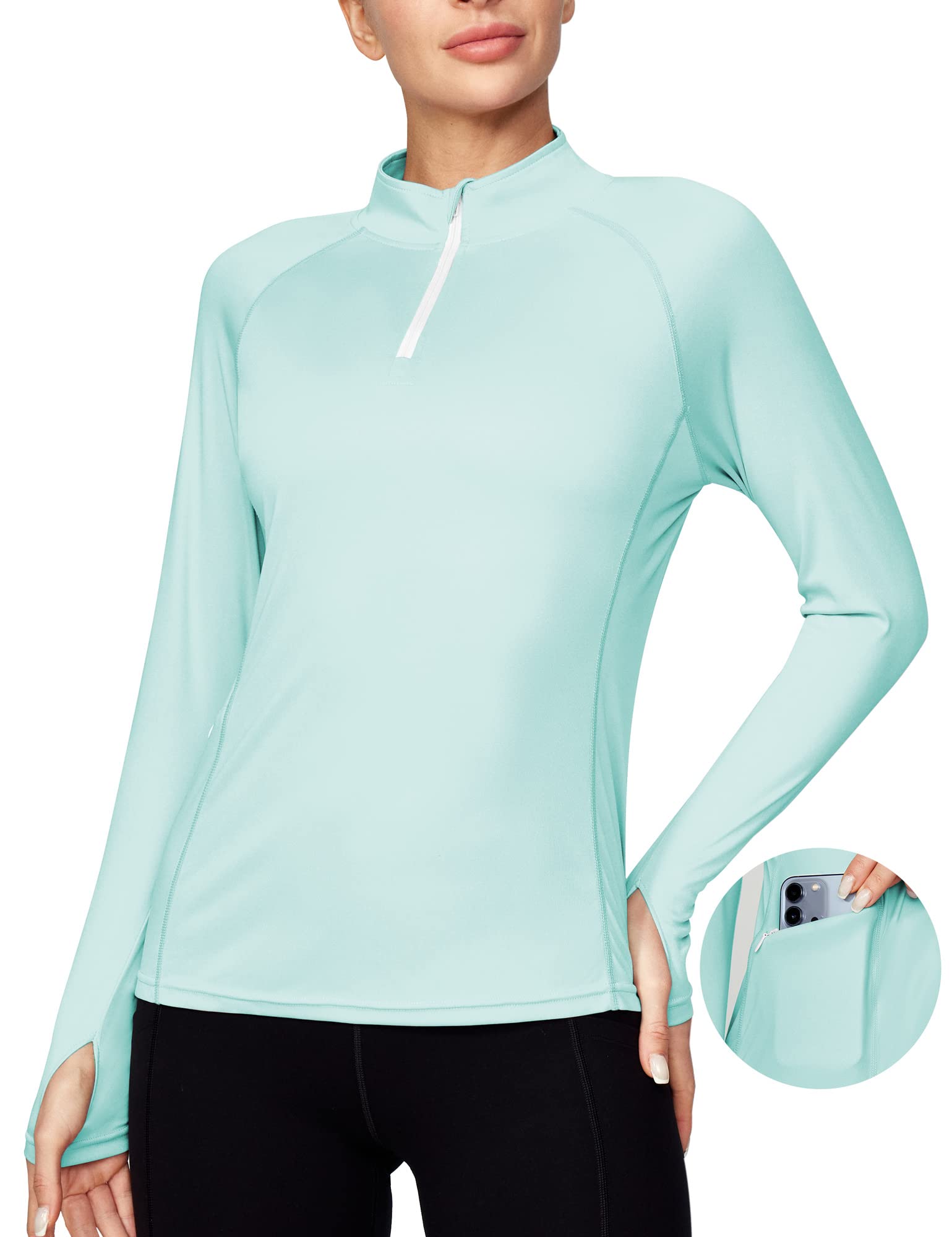 Ewedoos Women's Long Sleeve Rash Guard UPF 50+ Sun Protection Swim Shirt with Pockets - UV Protective Swimwear for Surfing, Swimming & Beach Activities