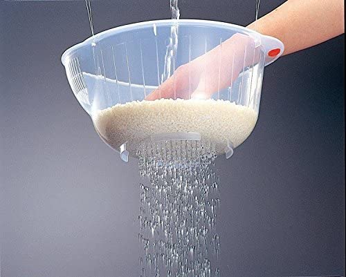 Japanese Rice Washing Bowl - Plastic Colander with Side & Bottom Drain Holes for Perfectly Rinsed Rice - Ideal for Sushi, Rice Cooking & Asian Cuisine Prep