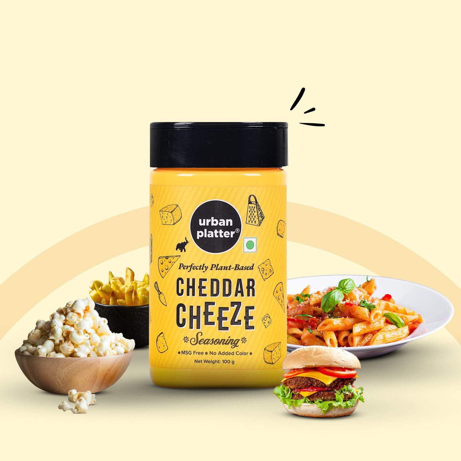 Urban Platter Cheddar Cheese Powder - Dairy-Free Vegan Seasoning for Popcorn, Pasta & Fries (100g) | Perfect for Movie Nights, Snack Time & Cooking