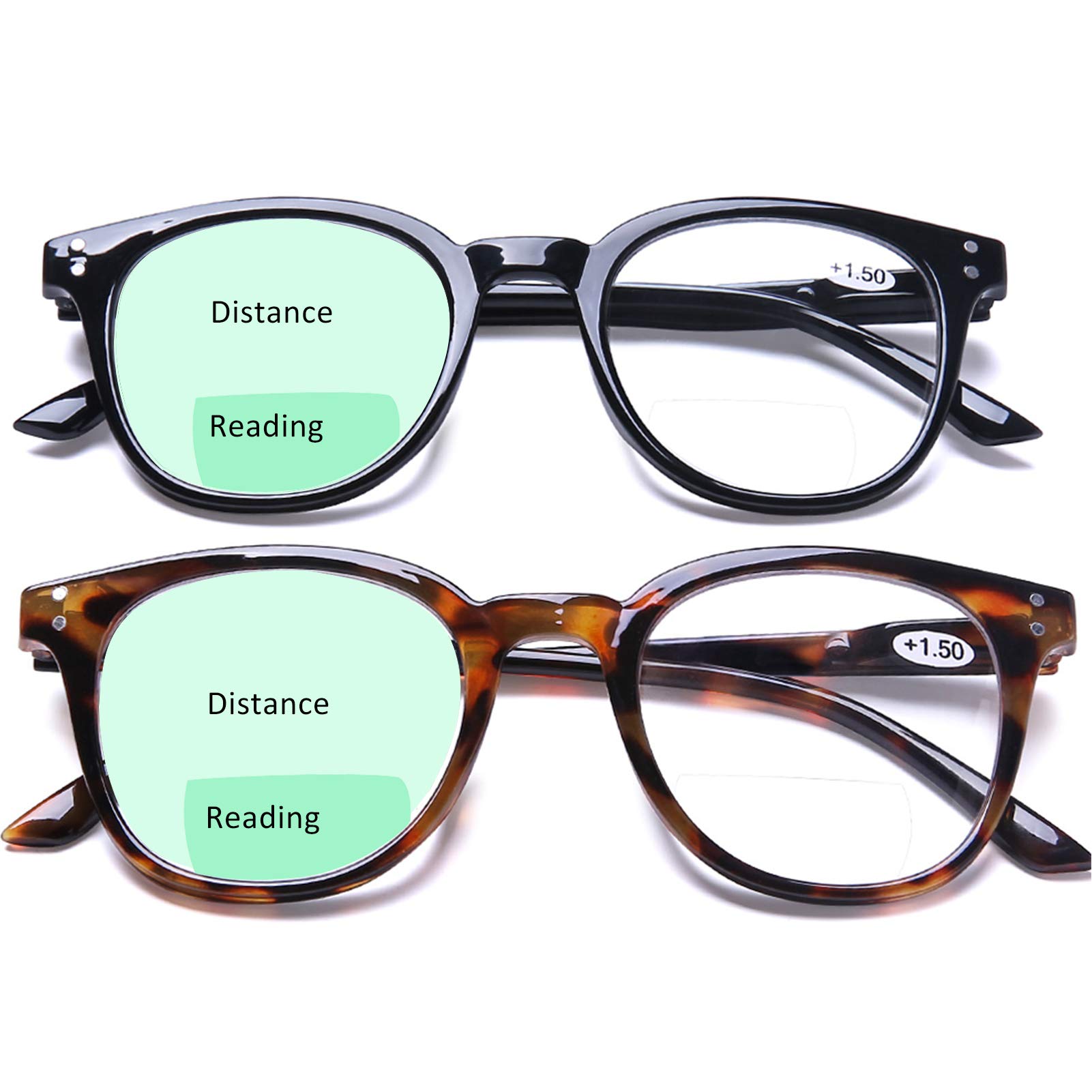 AQWANO Bifocal Reading Glasses - Lightweight Comfortable Fashion Readers with Spring Hinges for Men & Women (1.5 Magnification) - Perfect for Reading Books, Using Smartphones & Close-Up Work