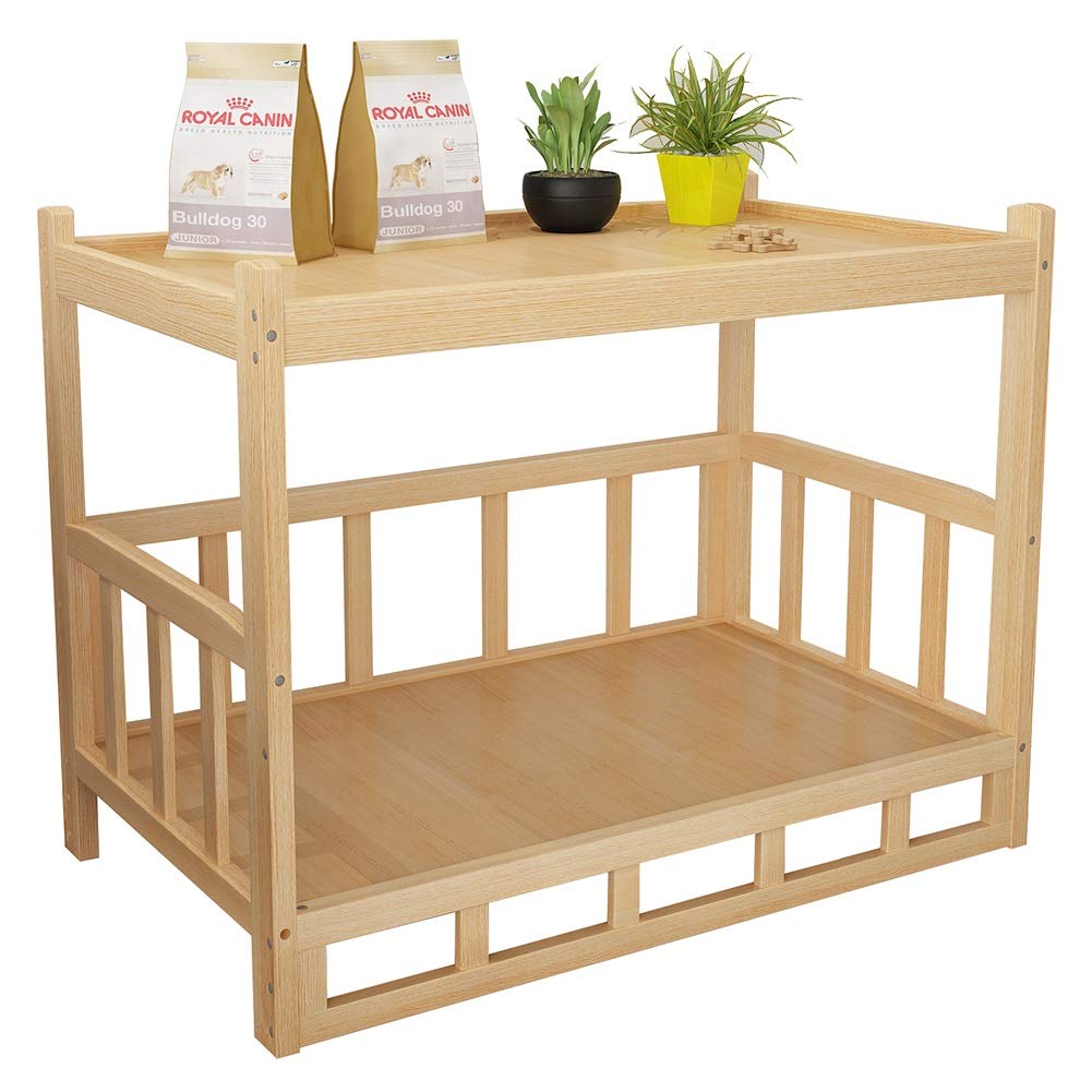 LXLA Elevated Wooden Dog Bed with Storage - Convertible End Table & Pet Lounge for Dogs & Cats - Easy Assembly (75×50×65cm) - Perfect for Bedroom, Living Room & Small Spaces