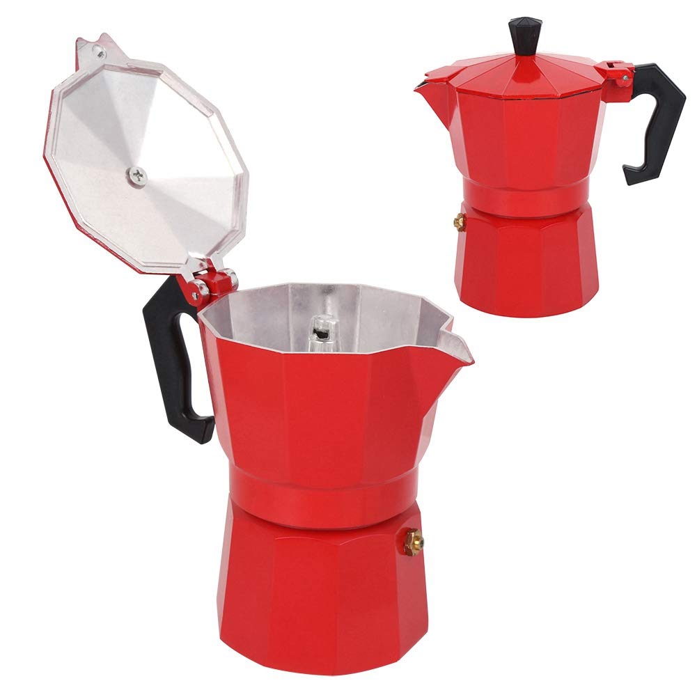 6 Cup Italian Moka Pot Coffee Maker - Stovetop Espresso Maker for Home & Office - Perfect for Espresso, Latte & Cappuccino (Red) - Ideal for Morning Brews & Coffee Lovers