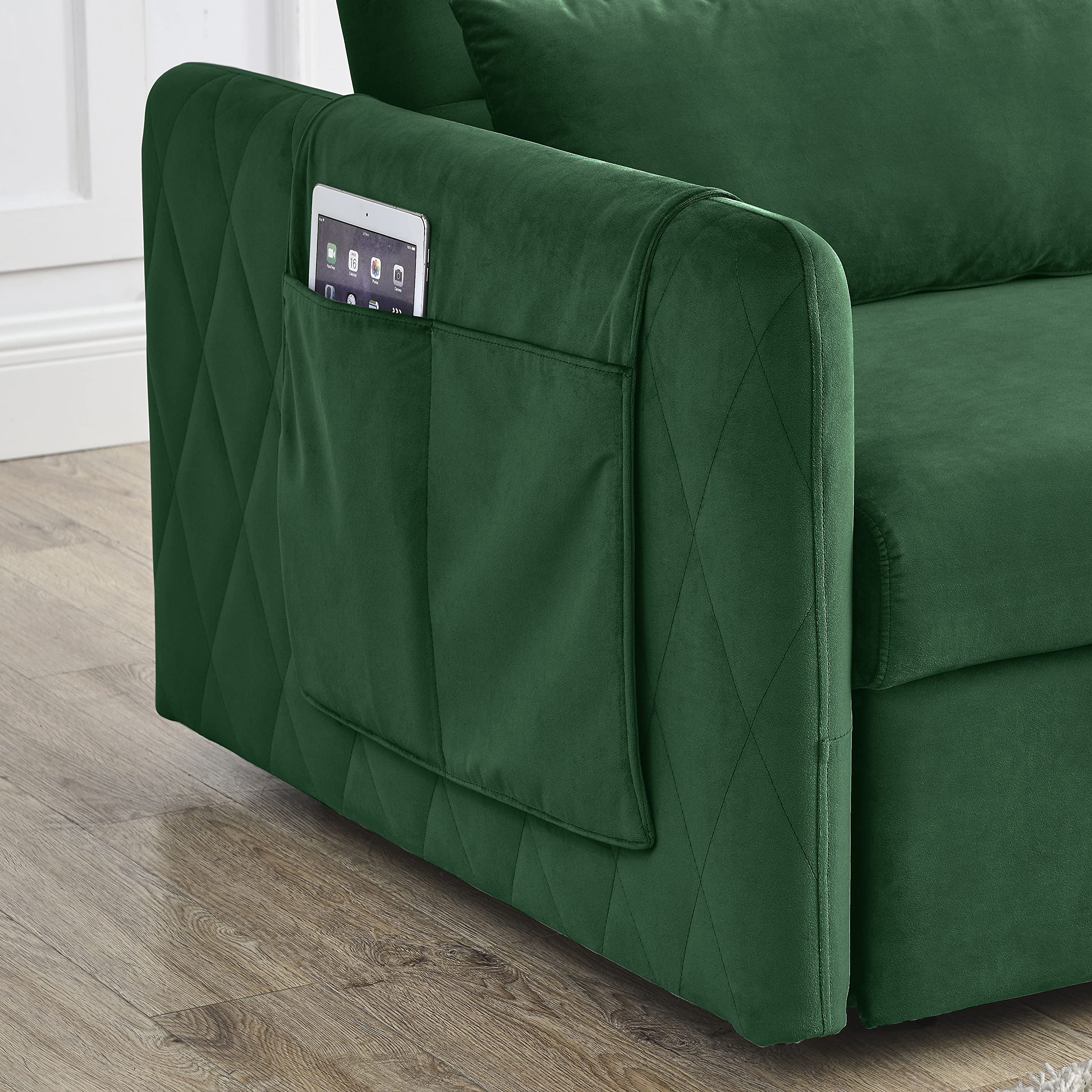 2-in-1 Pull Out Sofa Bed with 2 Pillows & Adjustable Backrest - Modern Velvet Convertible Couch Bed with Large Side Pockets for Living Room, Office & Small Spaces | Perfect for Guest Sleeping, Lounging & Space Saving (Blue)