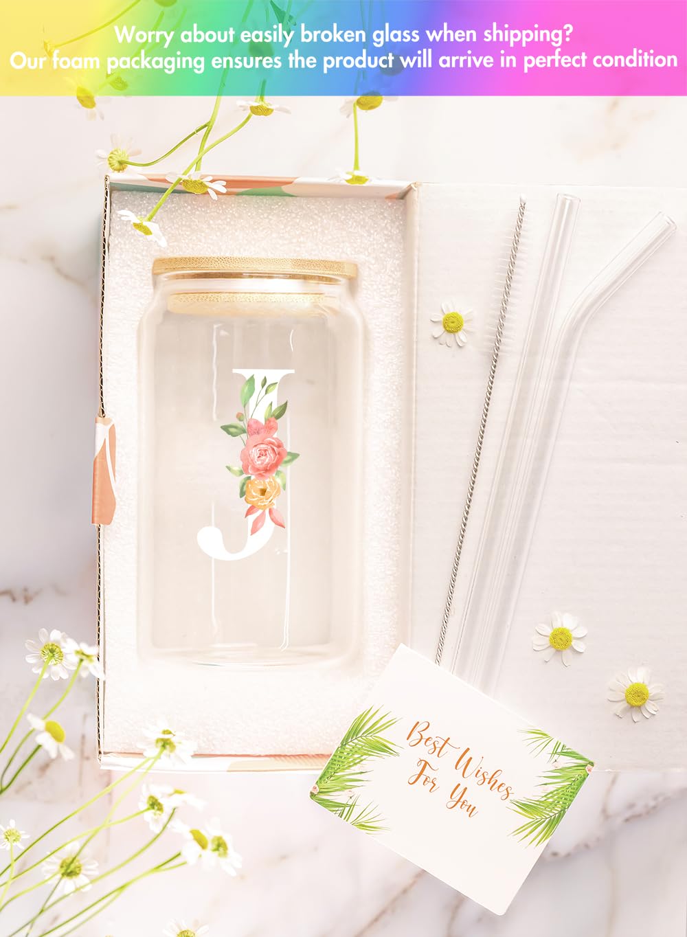 Personalized Monogrammed Coffee Glass - Custom 16 Oz Birthday Gift for Women, Friends, Girls - Unique Galentines Gift Idea - Perfect for Coffee Lovers & Home Decor