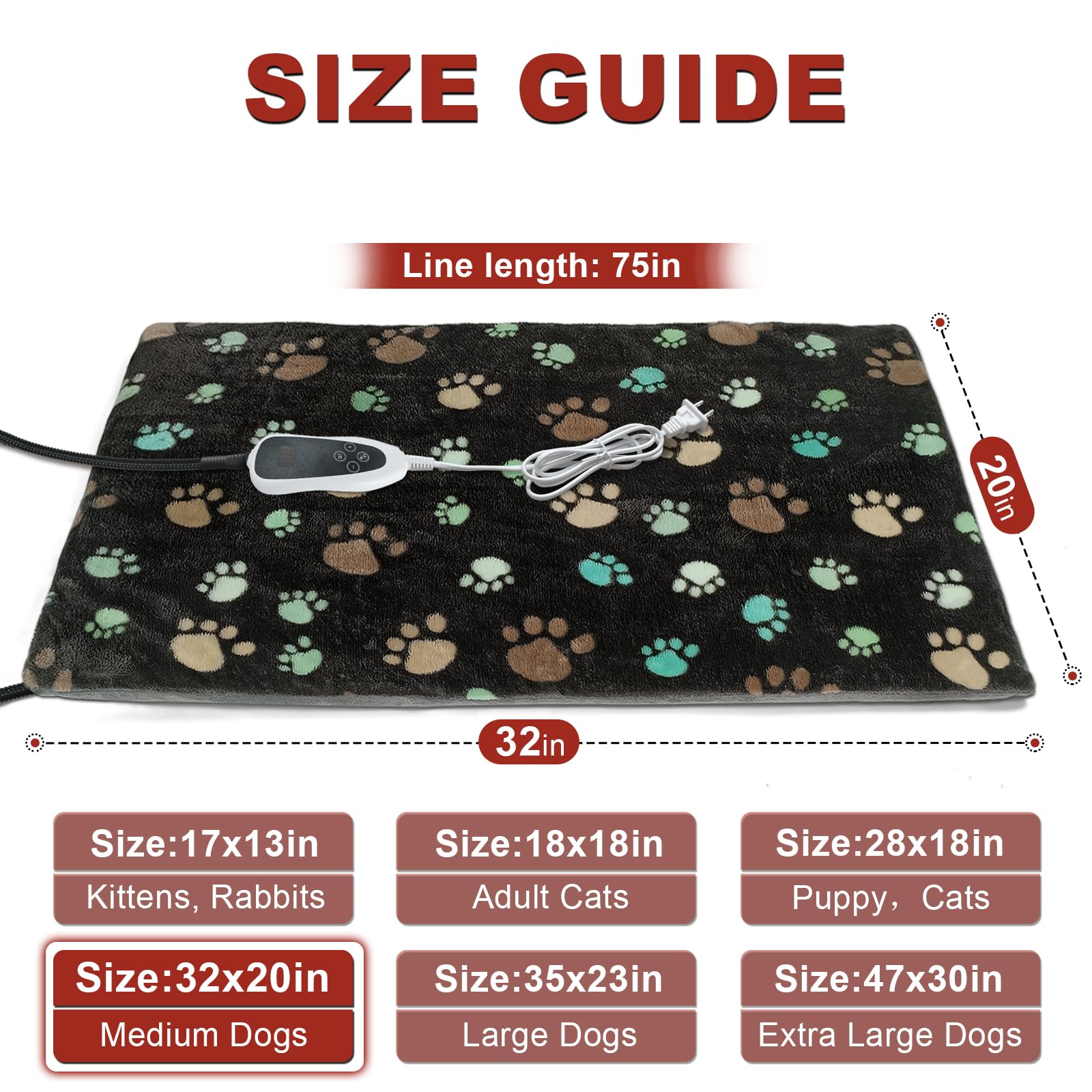 32x20 Inch Waterproof Dog Heating Pad with Smart Thermostat - Plush Fabric Cover for Puppies & Adult Dogs - Perfect for Whelping, Kennels & Cold Weather Comfort