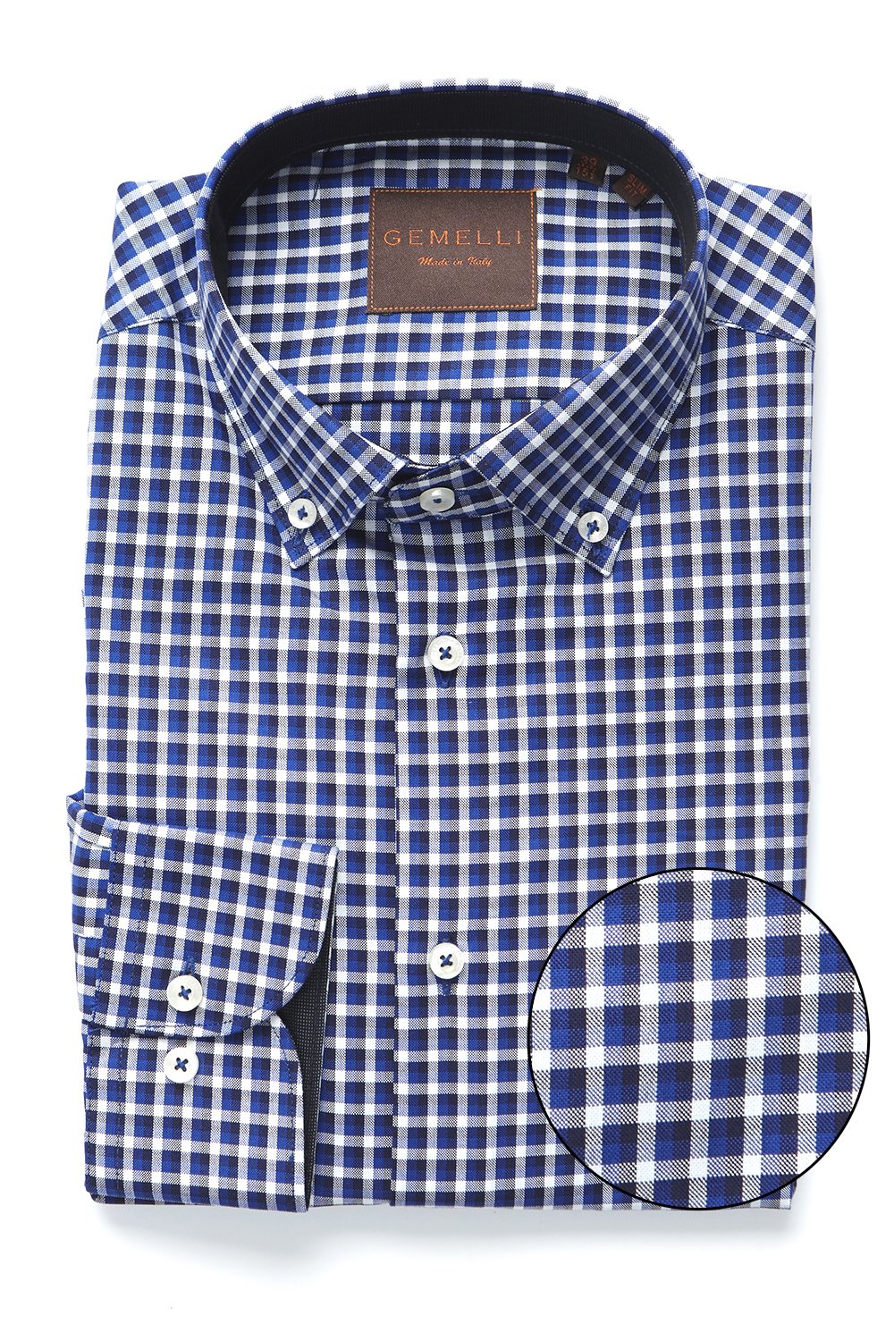 Men's Slim Fit Dress Shirt | 100% Cotton Italian-Made Long Sleeve Shirt | Royal Blue, Navy Blue & White Plaid | Perfect for Office, Business Meetings & Formal Events