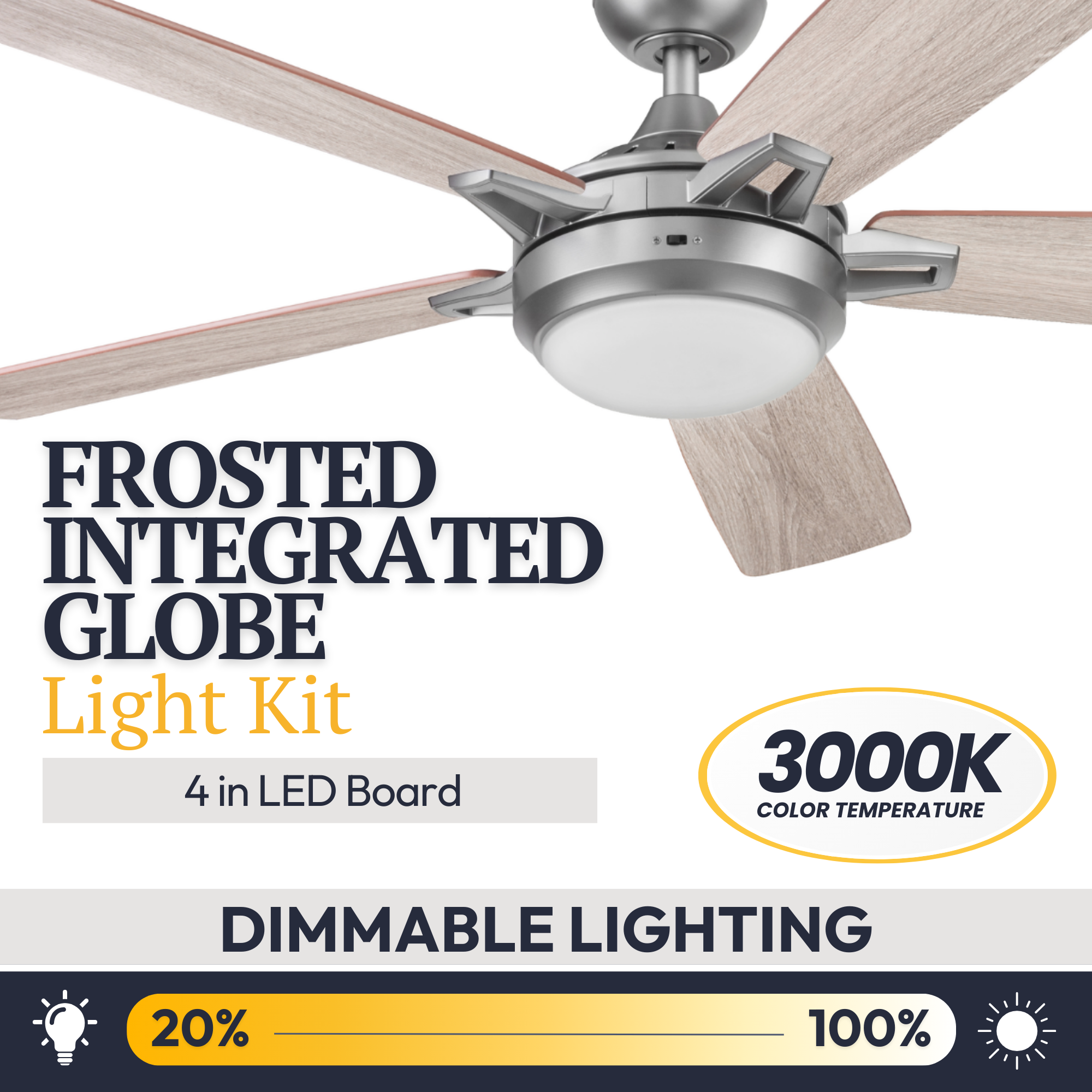 52 Inch Lorelai Smart Ceiling Fan with Remote Control - Silver Finish - Perfect for Living Room, Bedroom & Office Cooling and Air Circulation