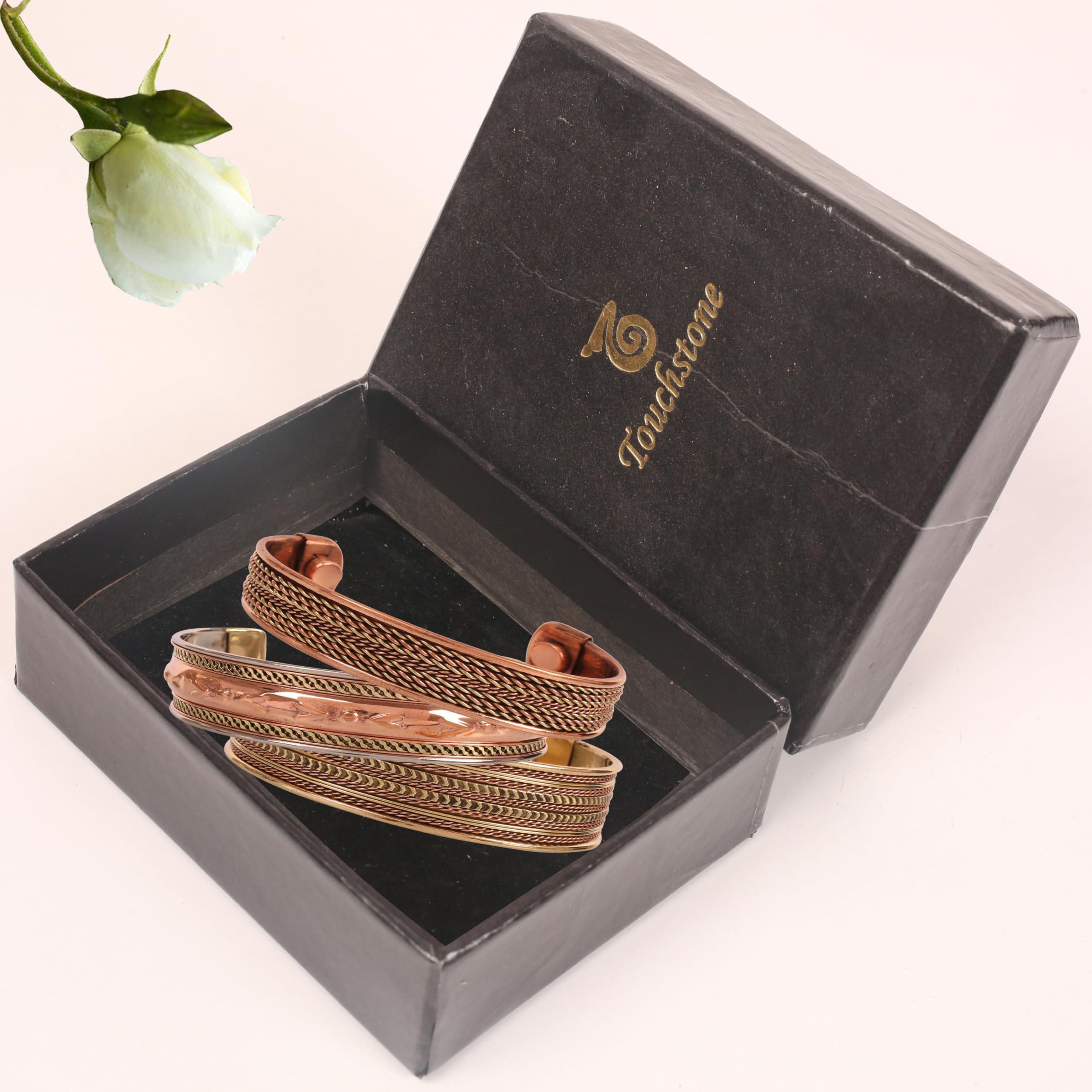 Authentic Tibetan Style Touchstone Copper Bracelet - Hand Forged Solid High Gauge Copper Cuff for Men & Women - Multiple Design Options - Perfect for Meditation, Yoga & Spiritual Healing