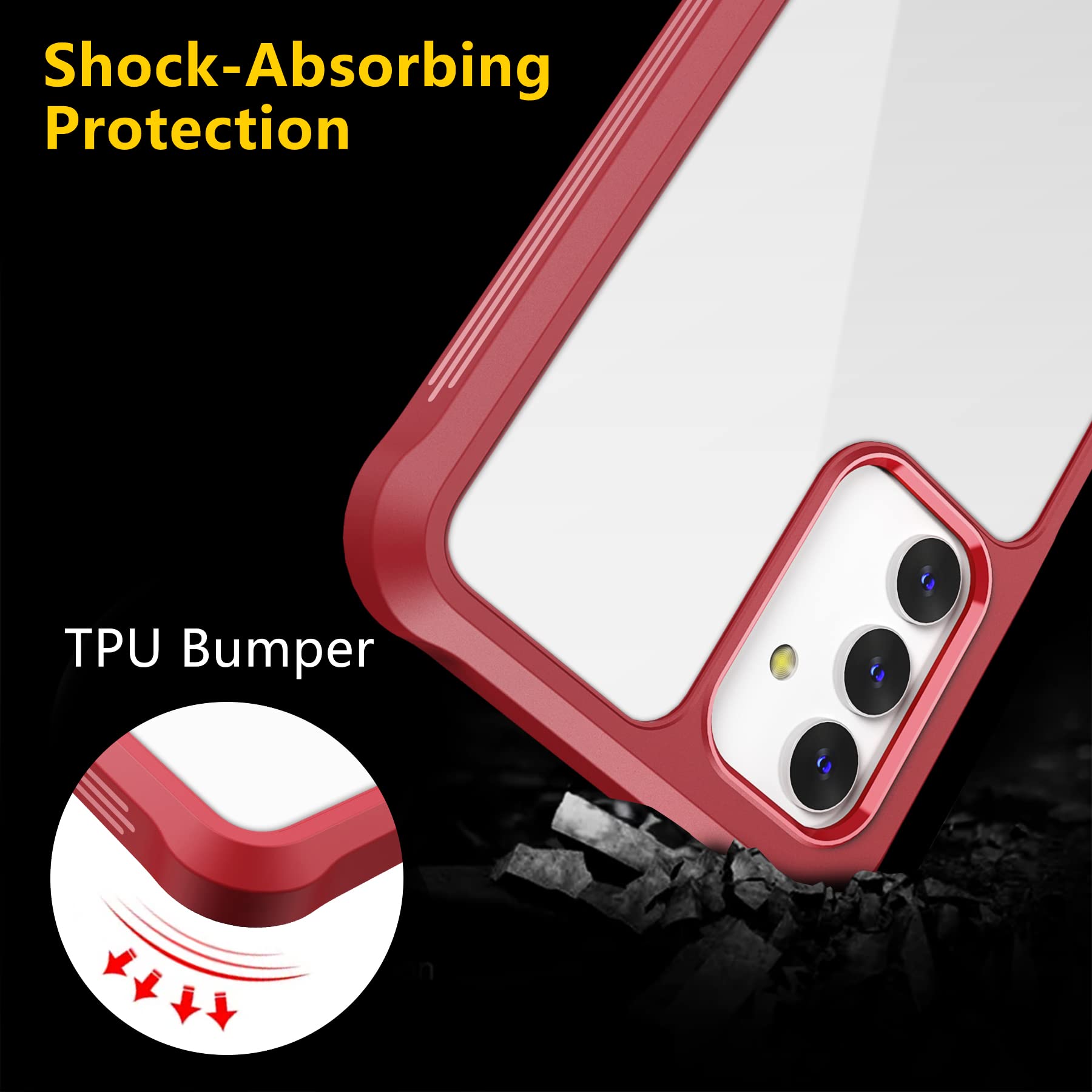 Samsung Galaxy A13 5G Case - Clear Hard Protective Phone Cover with Tempered Glass Screen Protector | Shockproof Bumper Design | Perfect for Everyday Use, Travel & Outdoor Activities (Red)