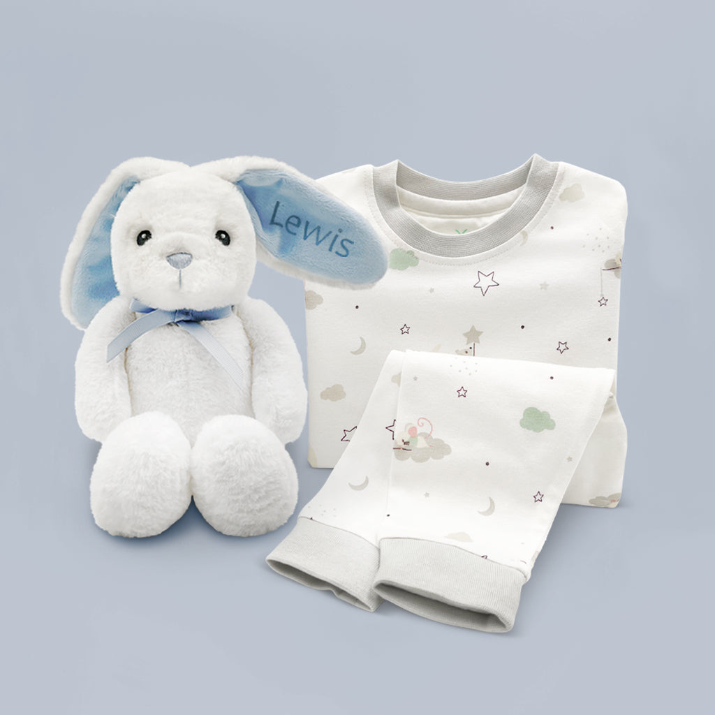 Personalized Little Blue Bunny & Little Love Baby Pajamas - Soft Cotton Sleepwear for Newborns & Toddlers - Perfect for Bedtime, Nursery & Photo Shoots
