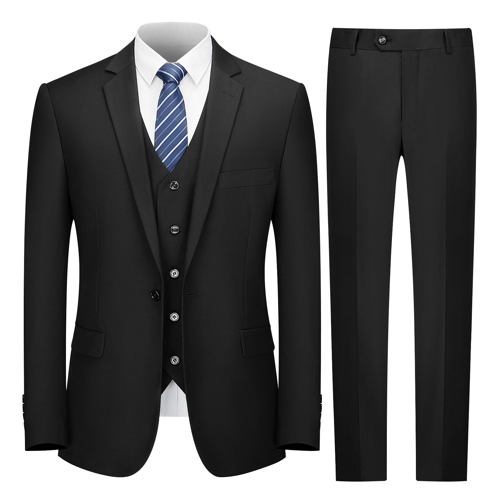 Cooper & Nelson Men's Slim Fit 3-Piece Suit Set - One Button Solid Jacket, Vest & Pants with Tie | Formal Business Attire, Wedding Tuxedo, Office & Special Occasion Wear