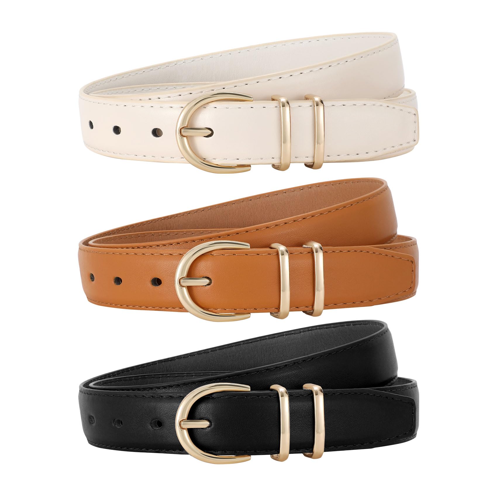 JASGOOL 3 Pack Genuine Leather Belts for Women - Stylish Gold Buckle Waist Belts for Jeans & Pants | Perfect for Casual Outfits, Office Wear & Everyday Fashion