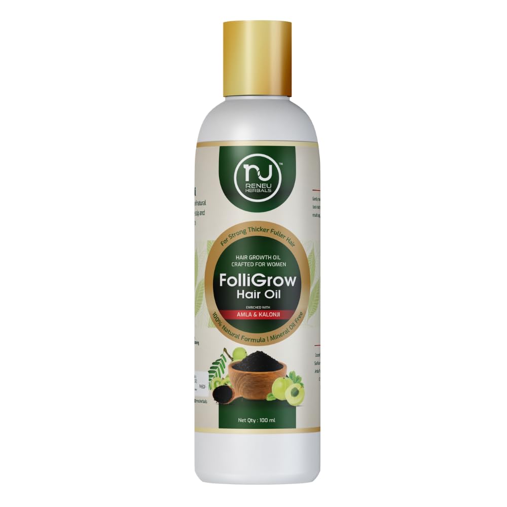 Reneu Herbals Folligrow Women's Hair Growth Oil with Amla & Black Seed Kalonji - Natural Nourishment for All Hair Types | Mineral Oil Free | Promotes Thicker, Longer Hair for Daily Care & Styling
