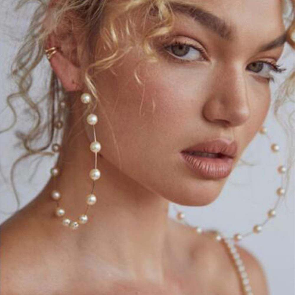 Wiwpar Pearl Hoop Earrings - Elegant Circle Dangle Drop Earrings with Imitation Pearls for Women | Perfect for Weddings, Parties & Everyday Wear (Style 3)