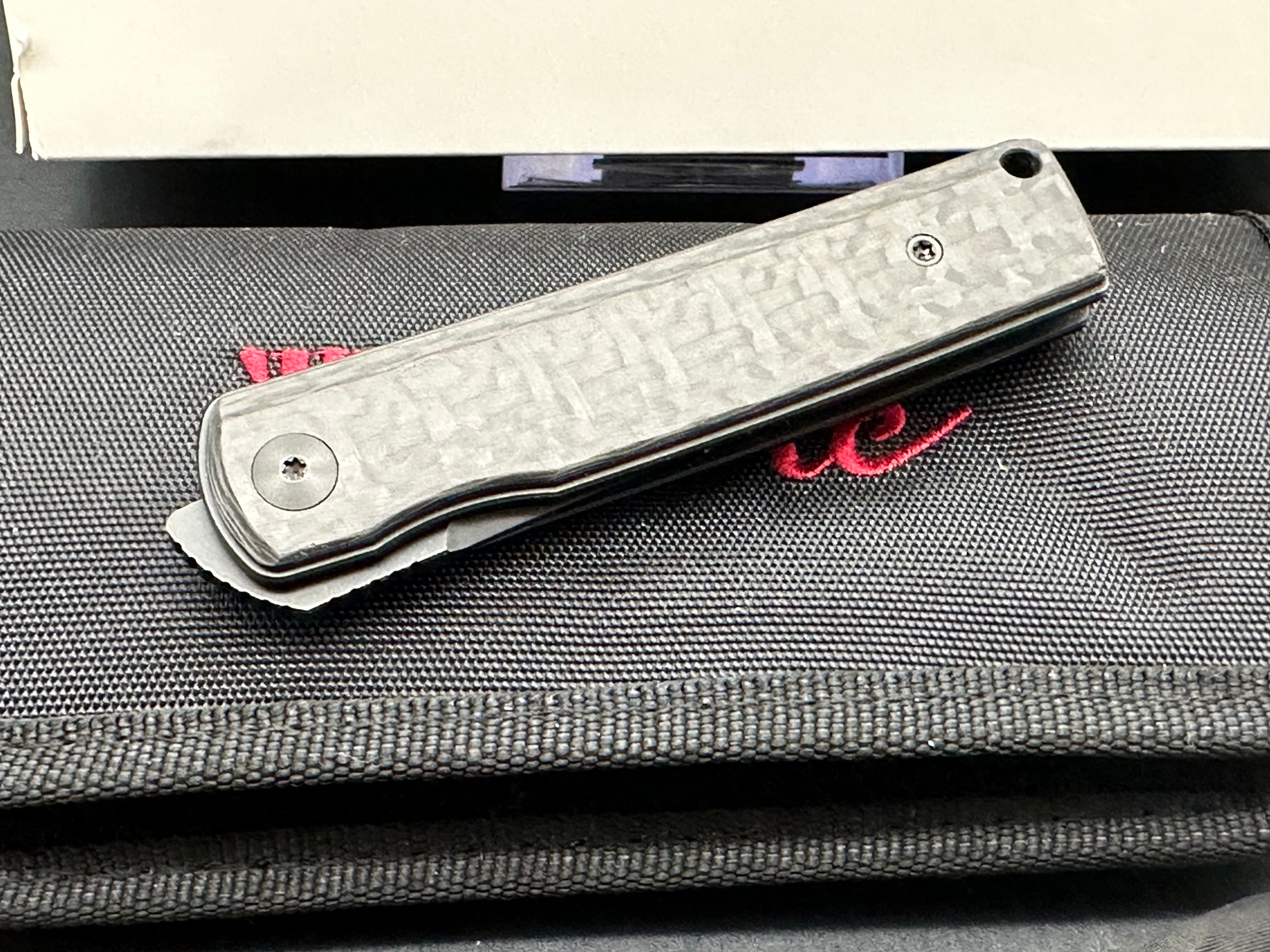 Reate Knives Bushido Liner Lock Folding Knife - Black Titanium Handle with Carbon Fiber Inlay - 2.8