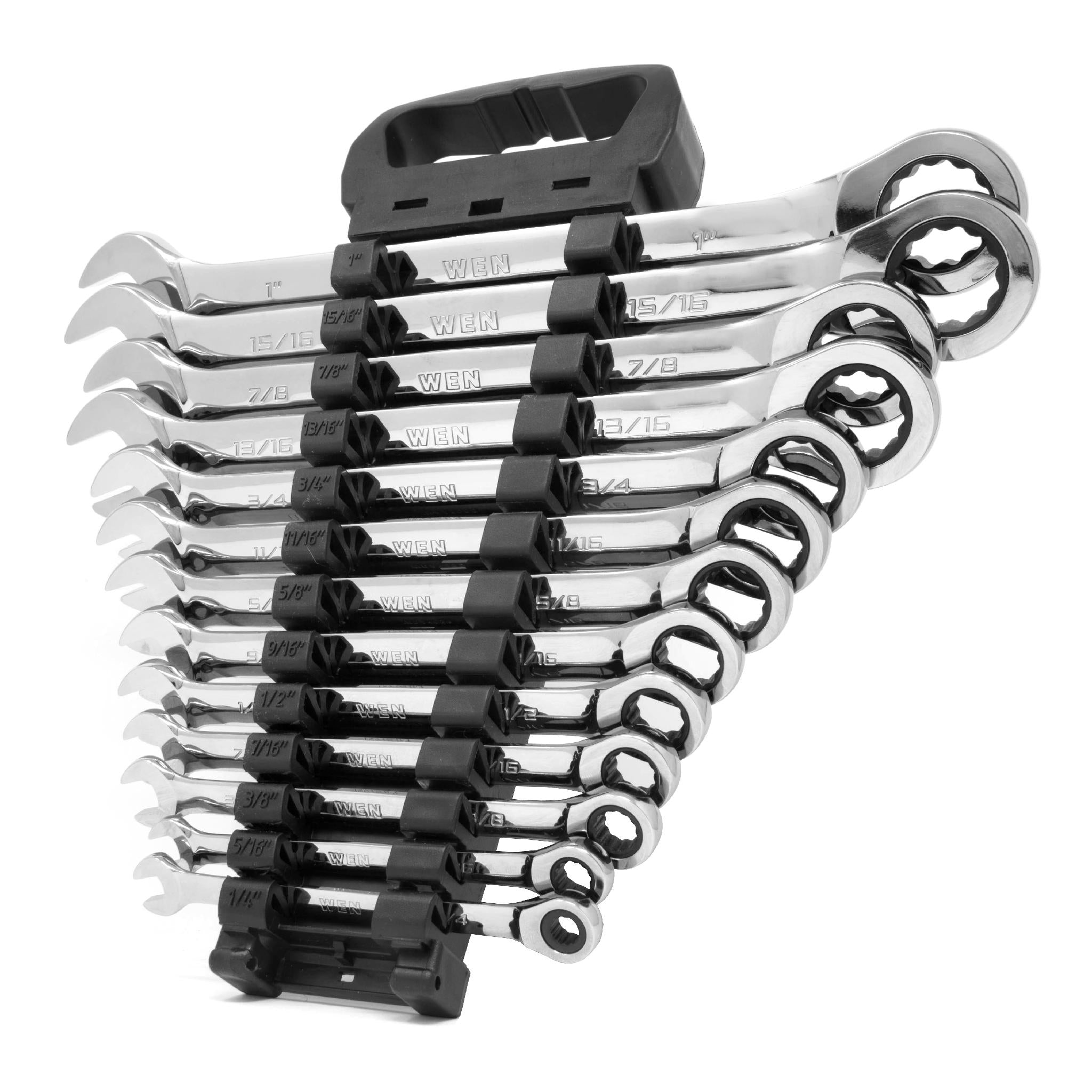 WEN WR131A 13-Piece Professional Grade Ratcheting SAE Combination Wrench Set with Storage Rack - Perfect for Automotive Repair, DIY Projects & Home Maintenance