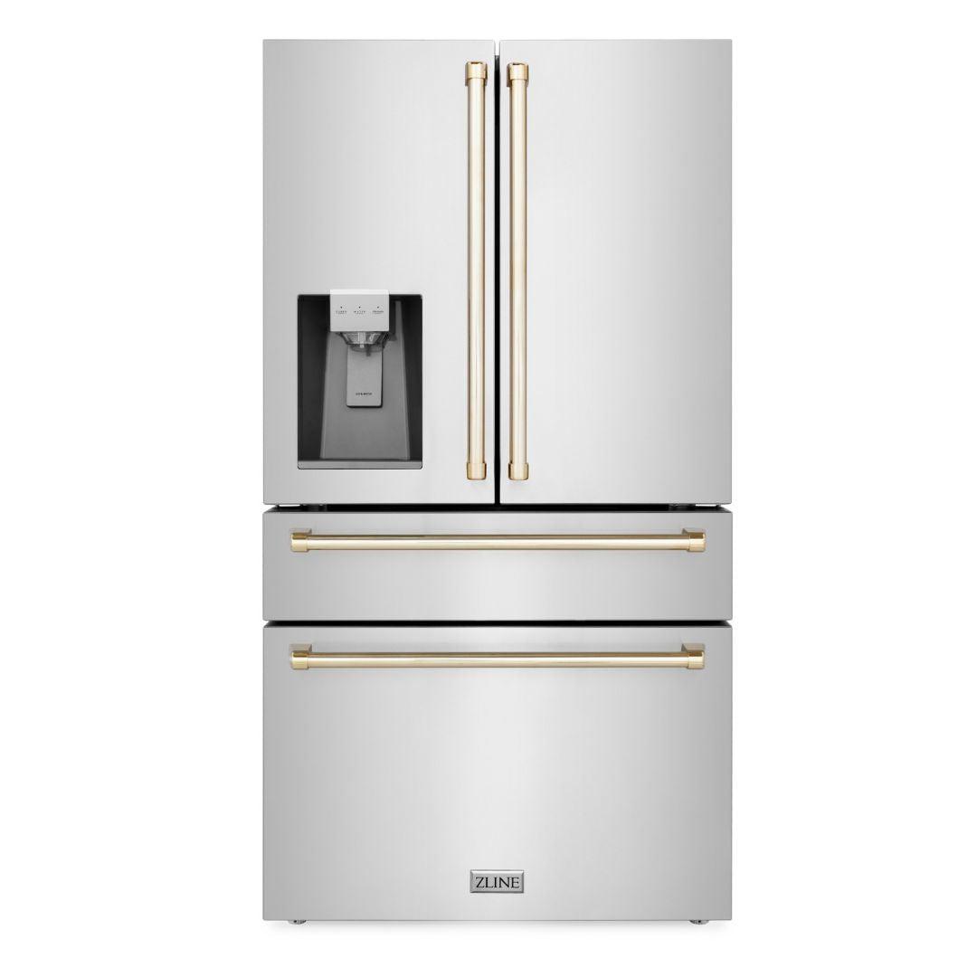 ZLINE Autograph Edition 48-inch Stainless Steel Kitchen Package - Dual Fuel Range, Range Hood, Dishwasher & Refrigerator with External Water Dispenser & Polished Gold Accents | Luxury Kitchen Appliances for Modern Homes & Professional Chefs