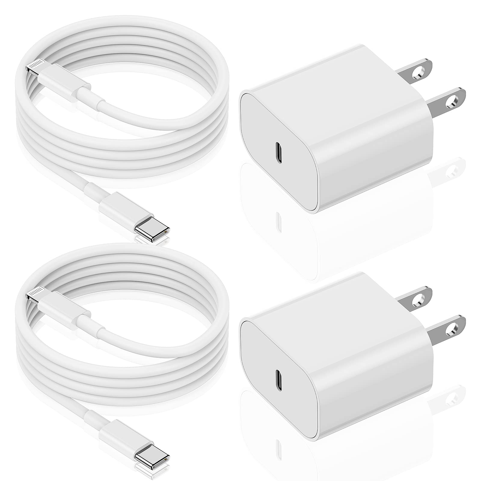 Apple Certified Jeenek 2-Pack 20W USB C Fast Charger with 6ft USB C to Lightning Cable - Compatible with iPhone 14/13/12/11/XS/8, iPad - Perfect for Home, Office & Travel Charging