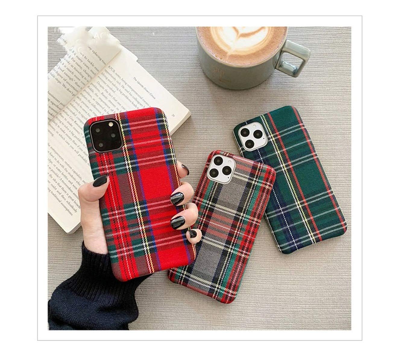 Soft Flannel Plaid Fabric Phone Case - Cozy Plush Cover Compatible with iPhone 11/12/SE/7/8/6/6S/X/XR/XS (Red) - Perfect for Winter Warmth & Everyday Protection
