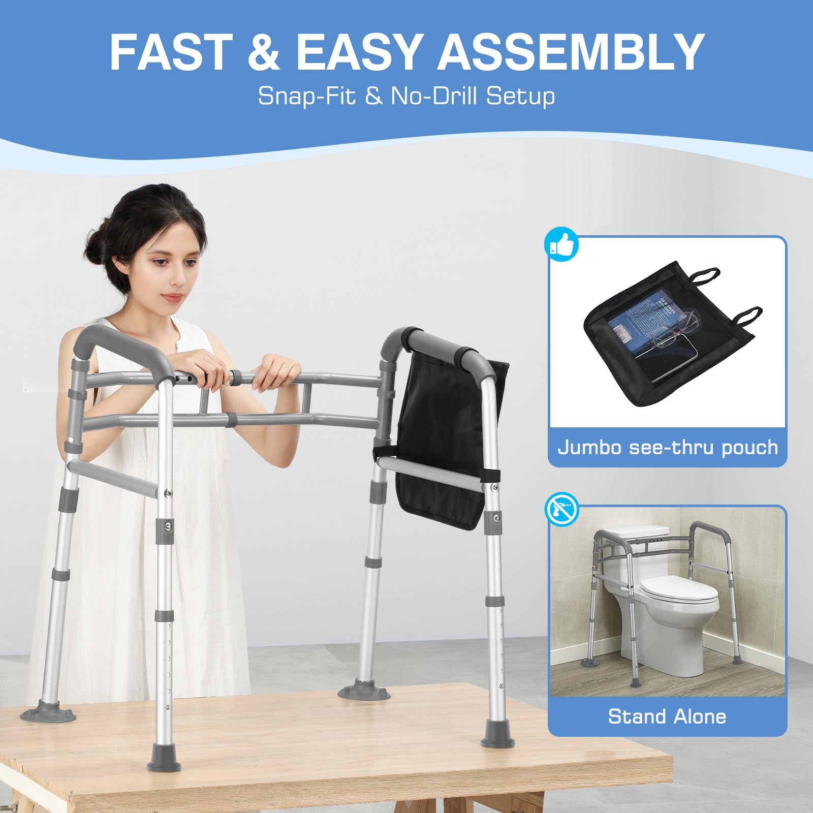 **Adjustable Toilet Safety Rails for Elderly & Disabled - Sturdy Handlebars with Reinforced Bars & Suction Cups - Universal Fit for Most Toilets - Ideal for Seniors, Bariatrics & Mobility Assistance**    *(Use Case: Provides secure support for safe sitting and standing, perfect for bathrooms, hospitals, and home care settings.)*