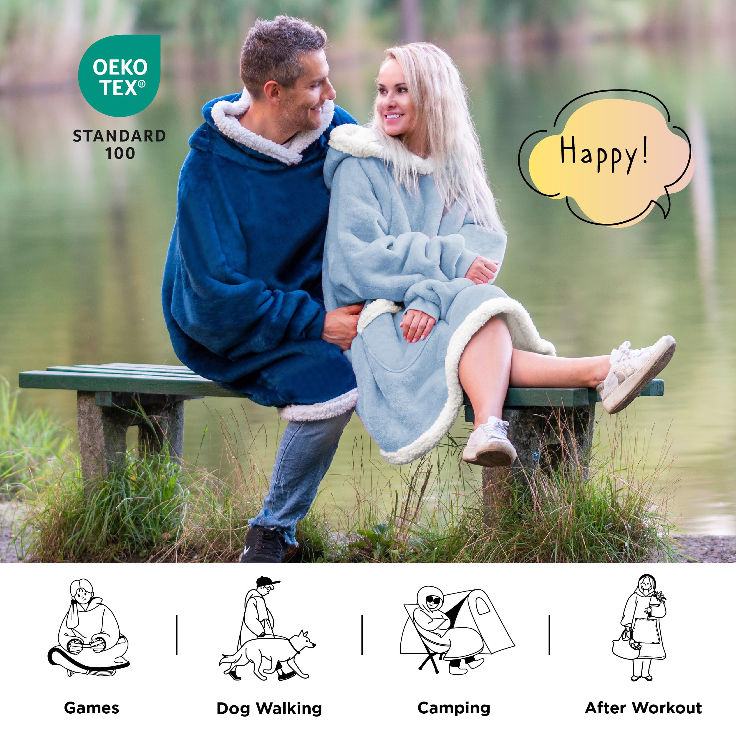 Bedsure Wearable Blanket Hoodie for Adults & Kids - Soft Fleece Hooded Blanket Gift for Women, Men, Mom - Perfect for Birthday, Mother's Day - Sky Blue Small - Cozy for Movie Nights, Camping & Lounge Wear