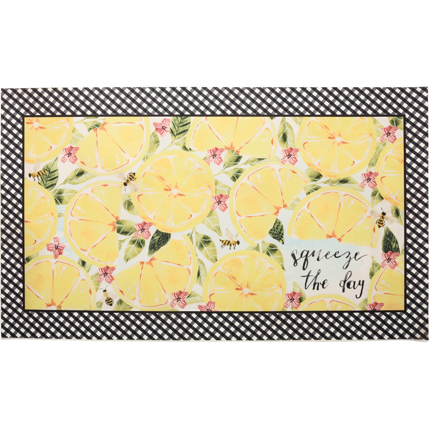 Primitives by Kathy Colorful Lemon Floral Design 'Squeeze The Day' Non-Slip Doormat for Entryway, Front Door, Porch & Home Decor