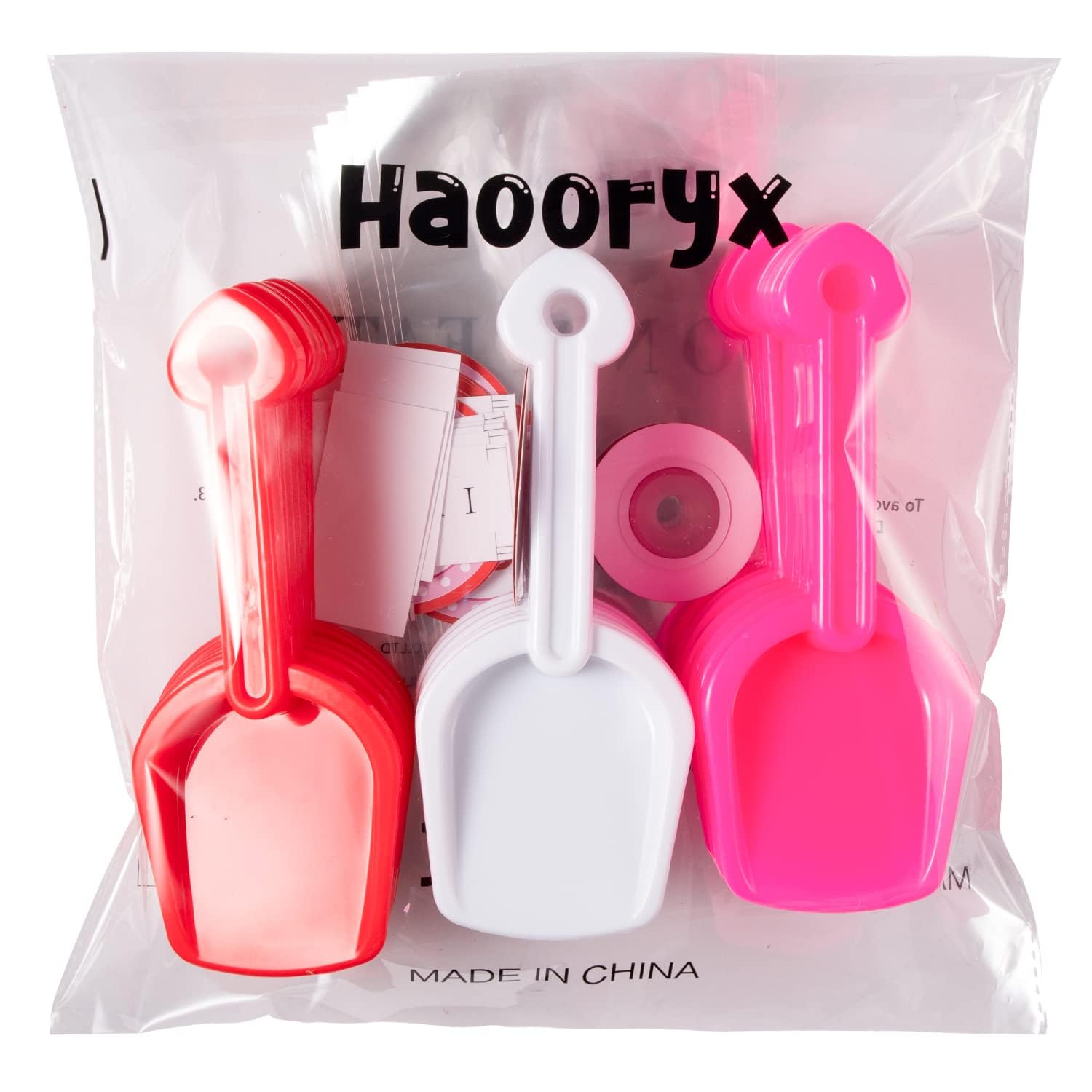 Valentine's Day Shovel Toy Gift Set - 18 Pack Plastic Mini Sand Scoops in White, Red & Pink with 