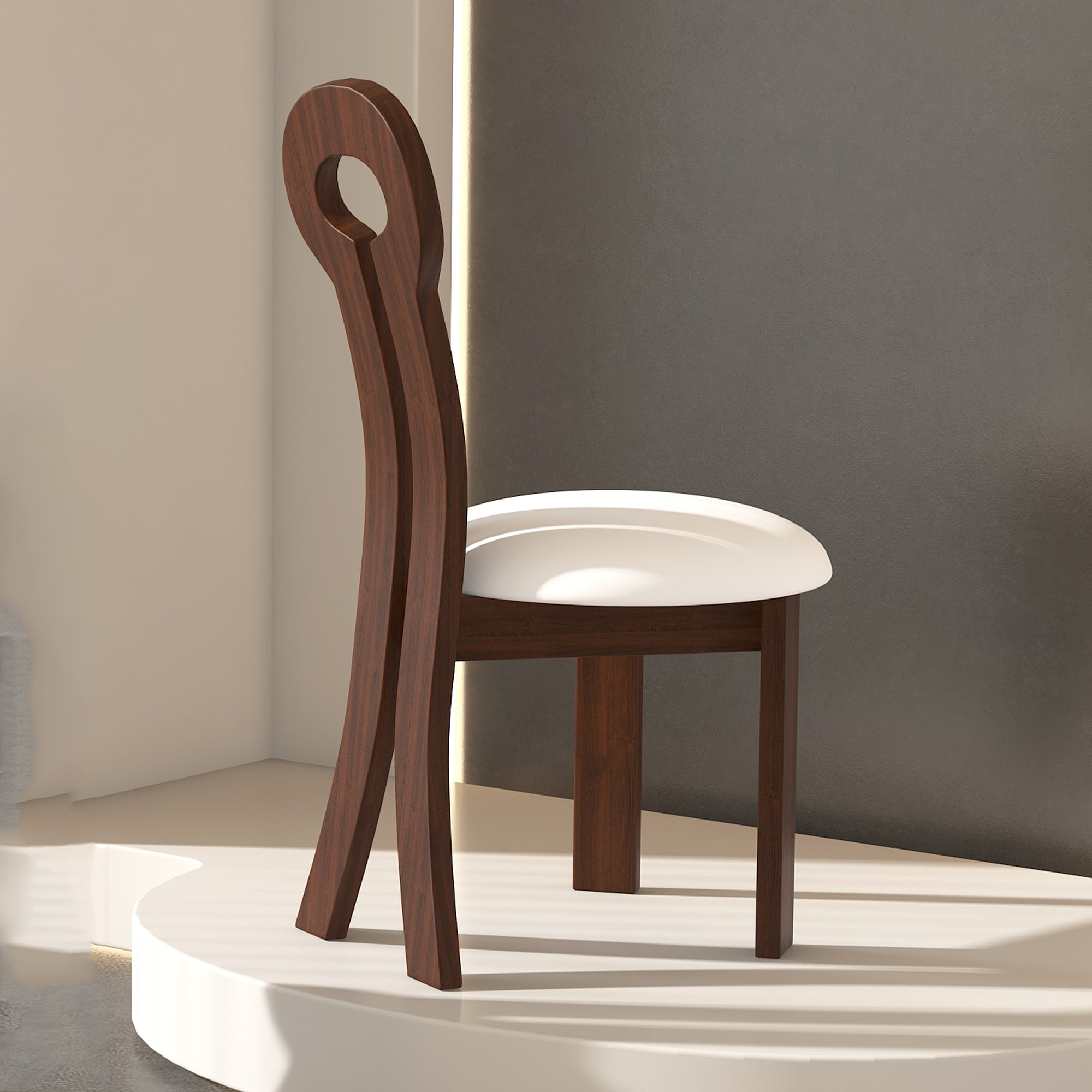 2 Pack Modern Dining Chairs - PU Leather Upholstered Solid Wood Frame with White Round Cushions, Mid-Century Kitchen & Dining Room Chairs in Deep Walnut Brown - Perfect for Small Spaces, Breakfast Nooks & Apartment Dining Sets