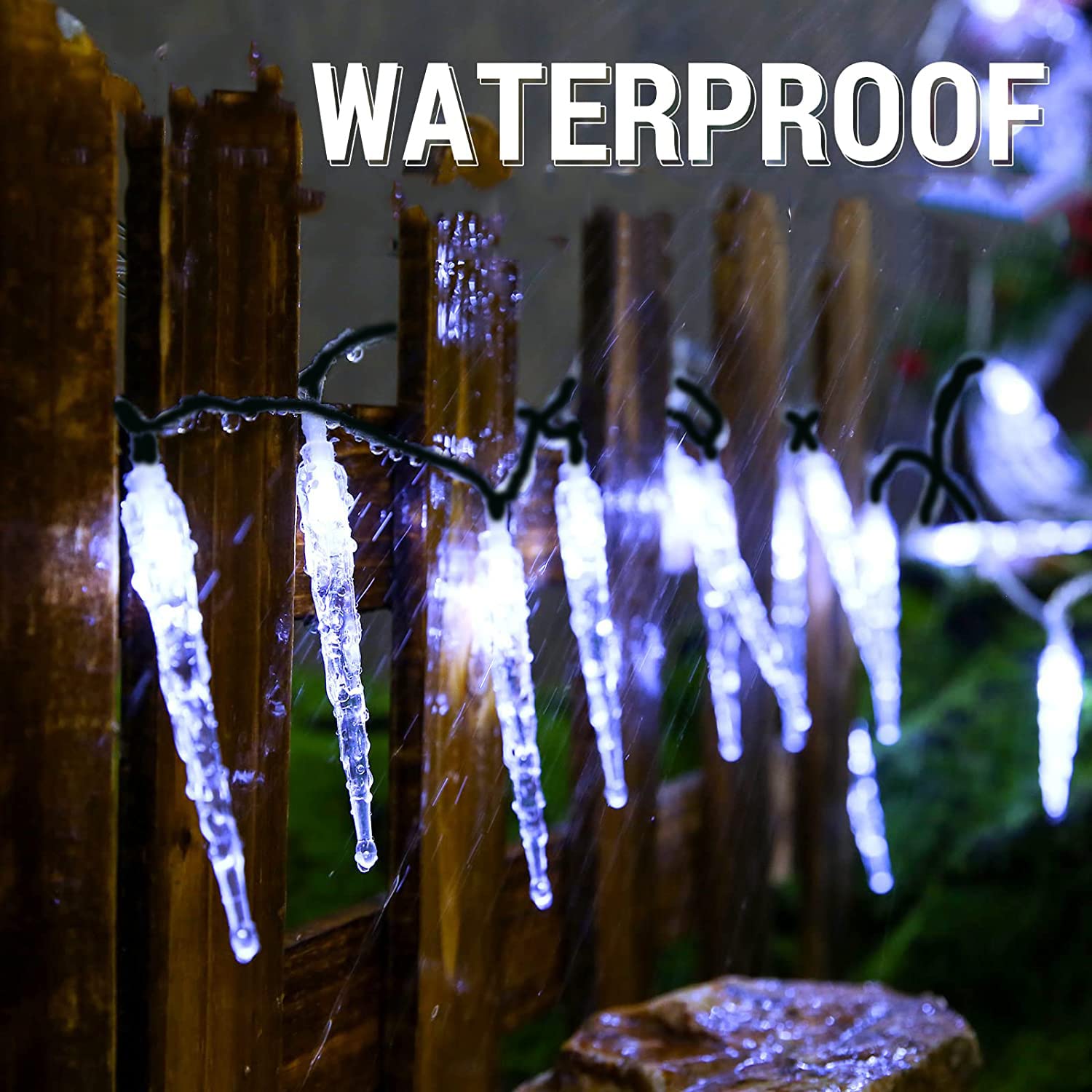 30LED Solar Icicle Lights - 20ft Twinkling Crystal Ice Cone String Lights with 8 Modes, Waterproof for Indoor & Outdoor Christmas Decorations - Perfect for Holiday, Wedding, Garden, and Patio Lighting