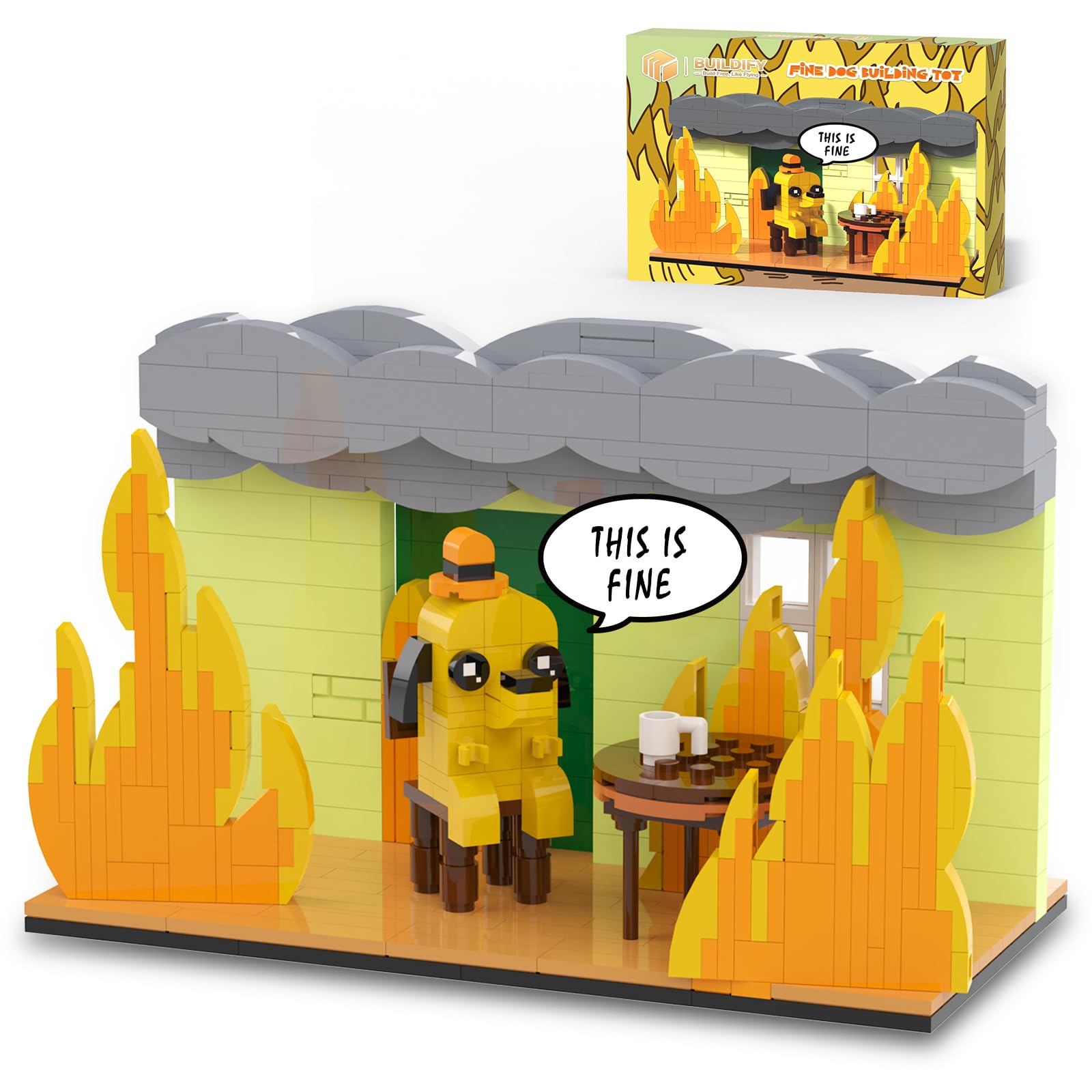 This is Fine Dog Building Blocks - 403 Pcs Funny Internet Meme Dog Toy Compatible with LEGO, Cute Puppy Animal Figure for Kids Boys Girls - Perfect for Birthday Gifts, White Elephant Exchange, Stress Relief & Creative Play