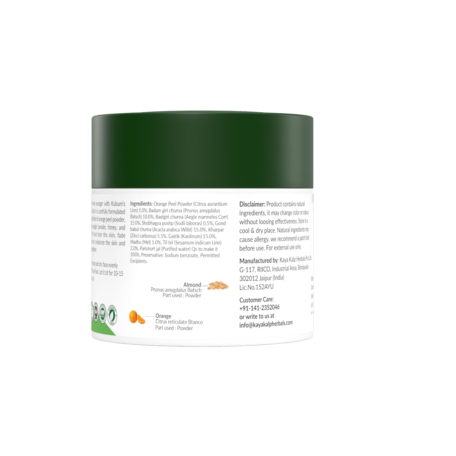Kulsum's Kaya Kalp Herbals Anti-Wrinkle Face Mask with Orange & Almond - 50gm for All Skin Types | Men & Women | Natural Skincare Solution for Daily Use & Spa Treatments