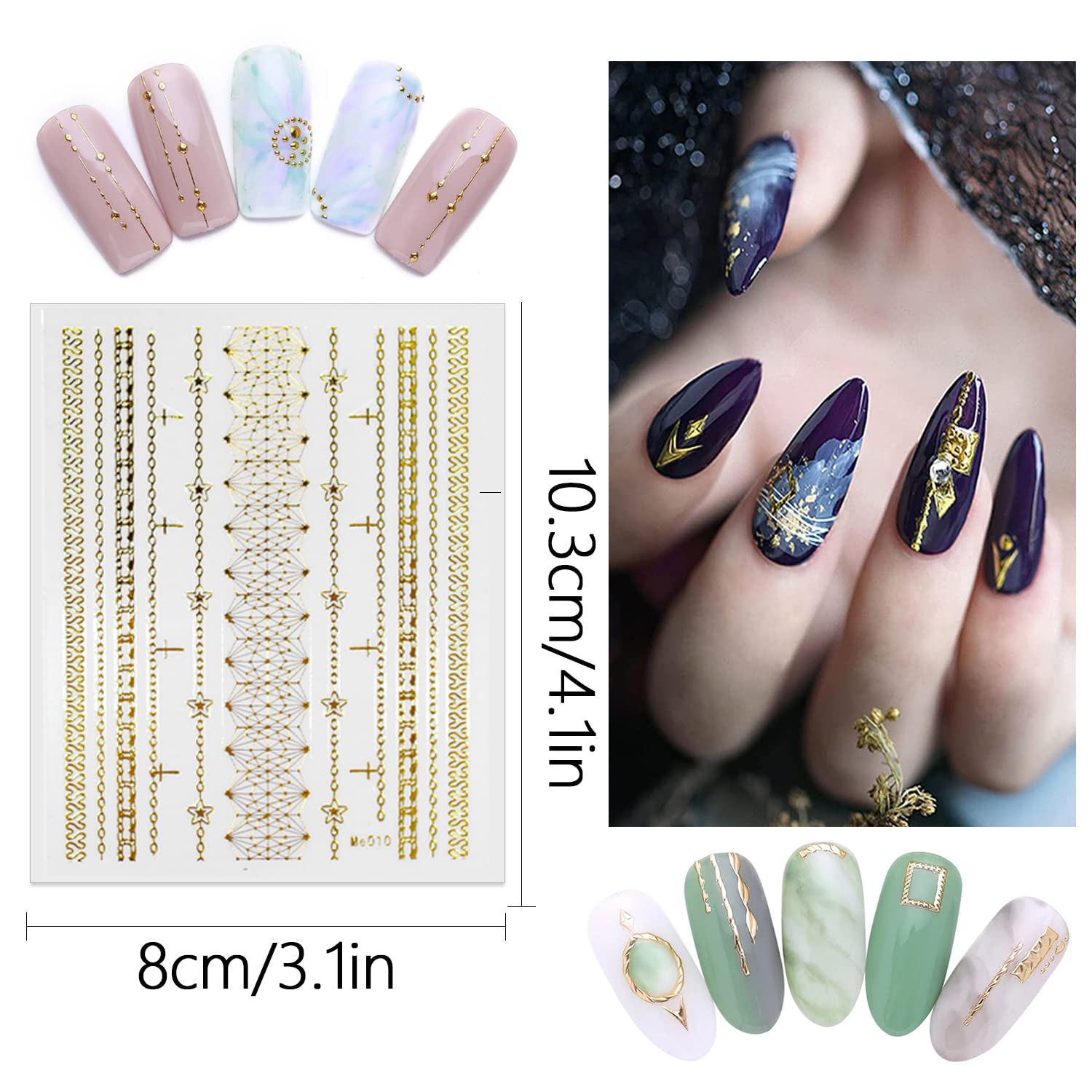 Premium Gold Nail Stickers - 14 Sheets Shiny Metallic Nail Art Decals for Women & Girls | DIY Manicure Kit for Home & Salon | Easy Nail Art for Beginners & Professionals | Perfect for Parties, Weddings, Prom, Everyday Wear | Great Gift for Nail Lovers | Use for Home Manicures, Salon Services, Bridal Parties, Festive Celebrations & Holiday Nail Designs