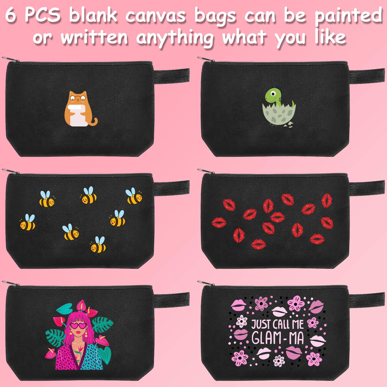 12-Piece Plain Canvas Makeup Bags with Zipper - DIY Travel Cosmetic Pouches for Women & Girls - Perfect for Toiletries, Stationery & Organizing - Black Makeup Storage Solution (Ideal for Travel, Home & Office Use)