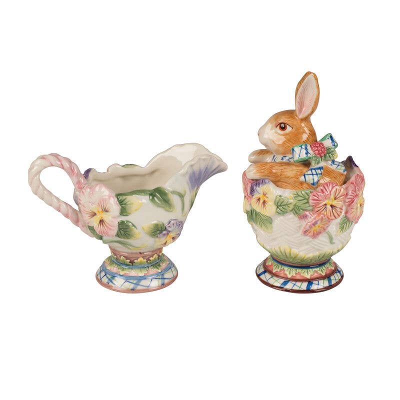 Fitz & Floyd Halcyon Rabbit Sugar and Creamer Set - Brown Ceramic Tea Accessories for Coffee & Tea Time, Perfect for Home Decor and Gift Giving