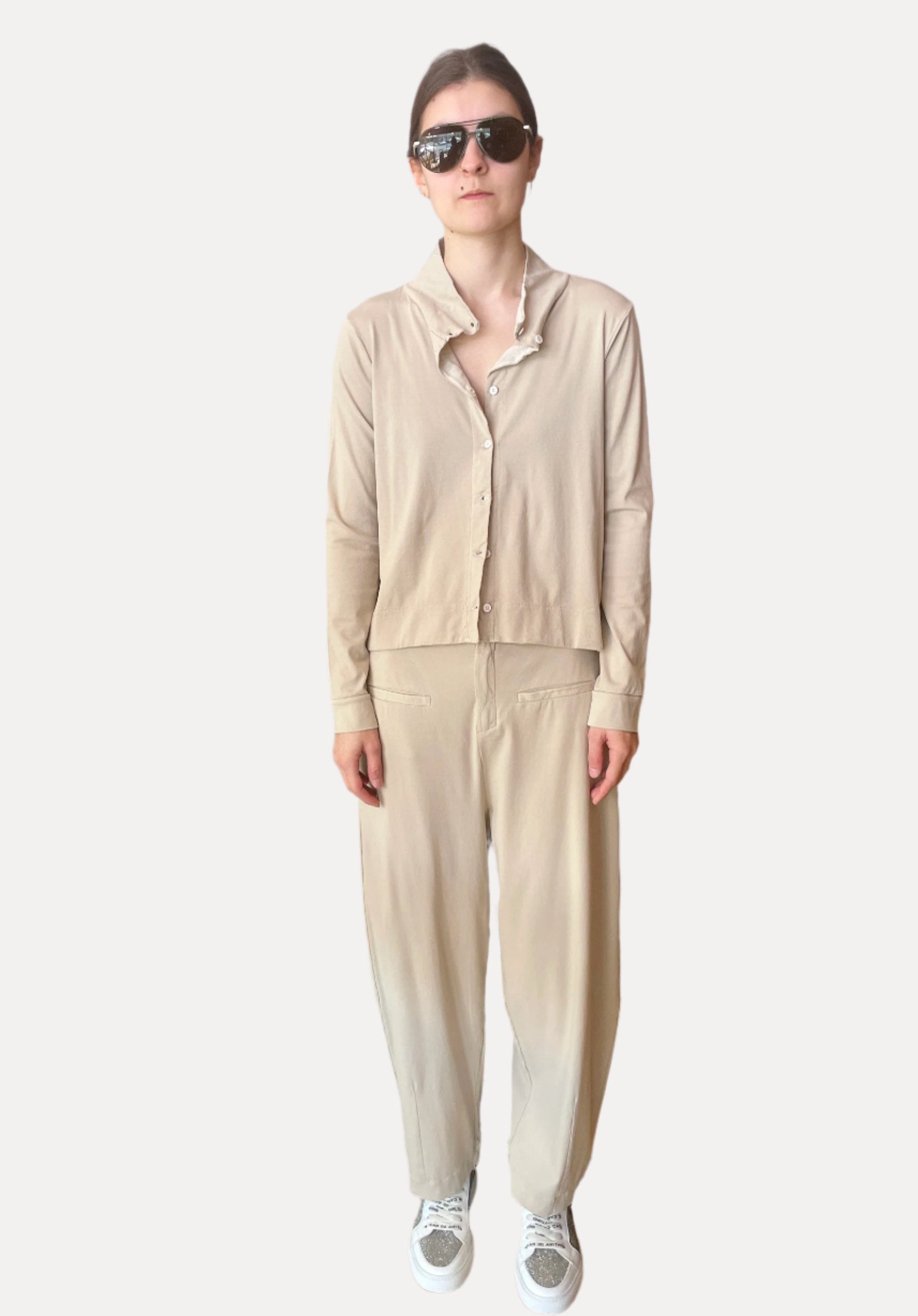 Comfort Fit Stretch Cotton Jersey Trousers for Women - Soft & Breathable Casual Pants - Perfect for Yoga, Lounge & Everyday Wear - Sand Color