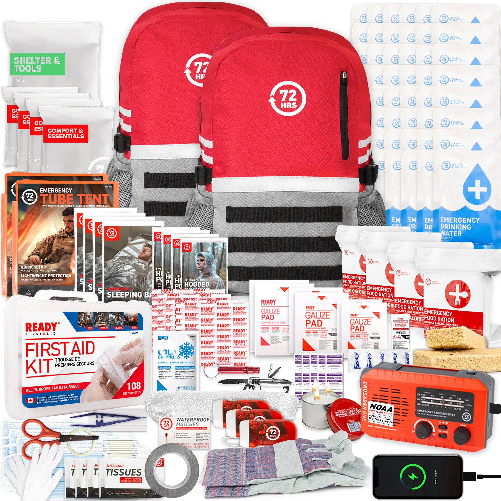 4-Person 72-Hour Emergency Survival Kit - Deluxe Backpack for Camping, Hiking & Disaster Preparedness - Includes First Aid, Food & Survival Gear