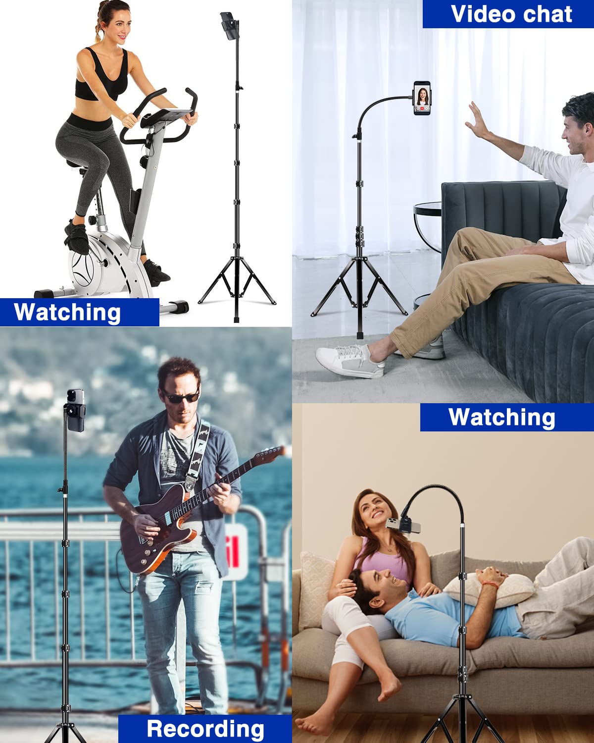 Elitehood 203cm Tall Heavy Duty Metal Tripod Stand with 360° Rotating Phone Holder - Adjustable Gooseneck Overhead Tripod for iPhone 16/15/14/13/12 Pro Max & All Smartphones - Perfect for Video Filming, Live Streaming, Photography & Content Creation